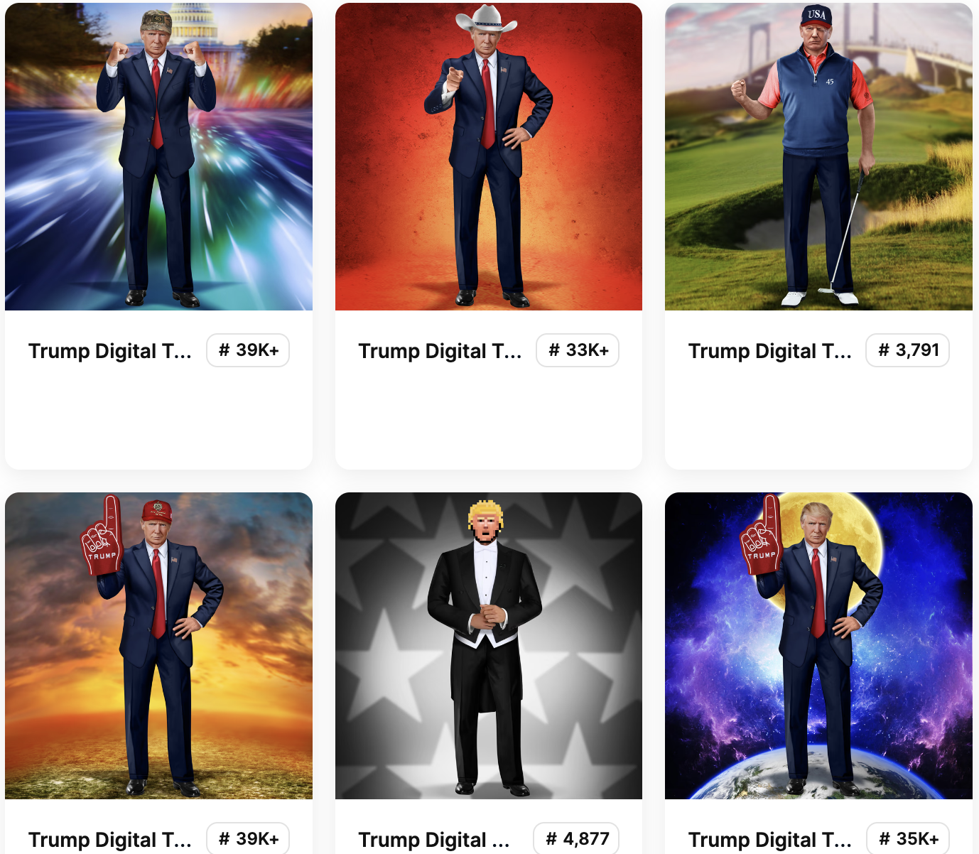 Trump Digital Trading Cards, listed on OpenSea