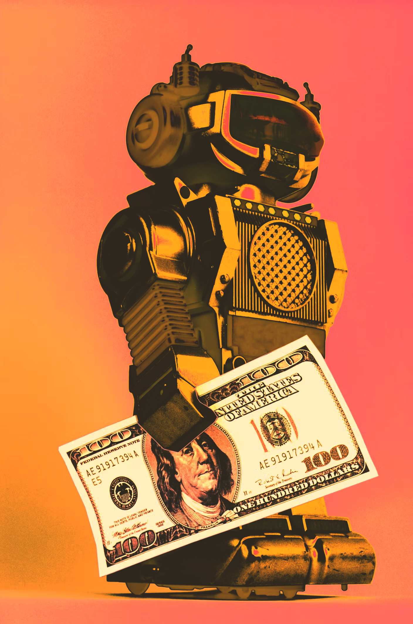 Robert holding One hundred US Dollar note, close-up