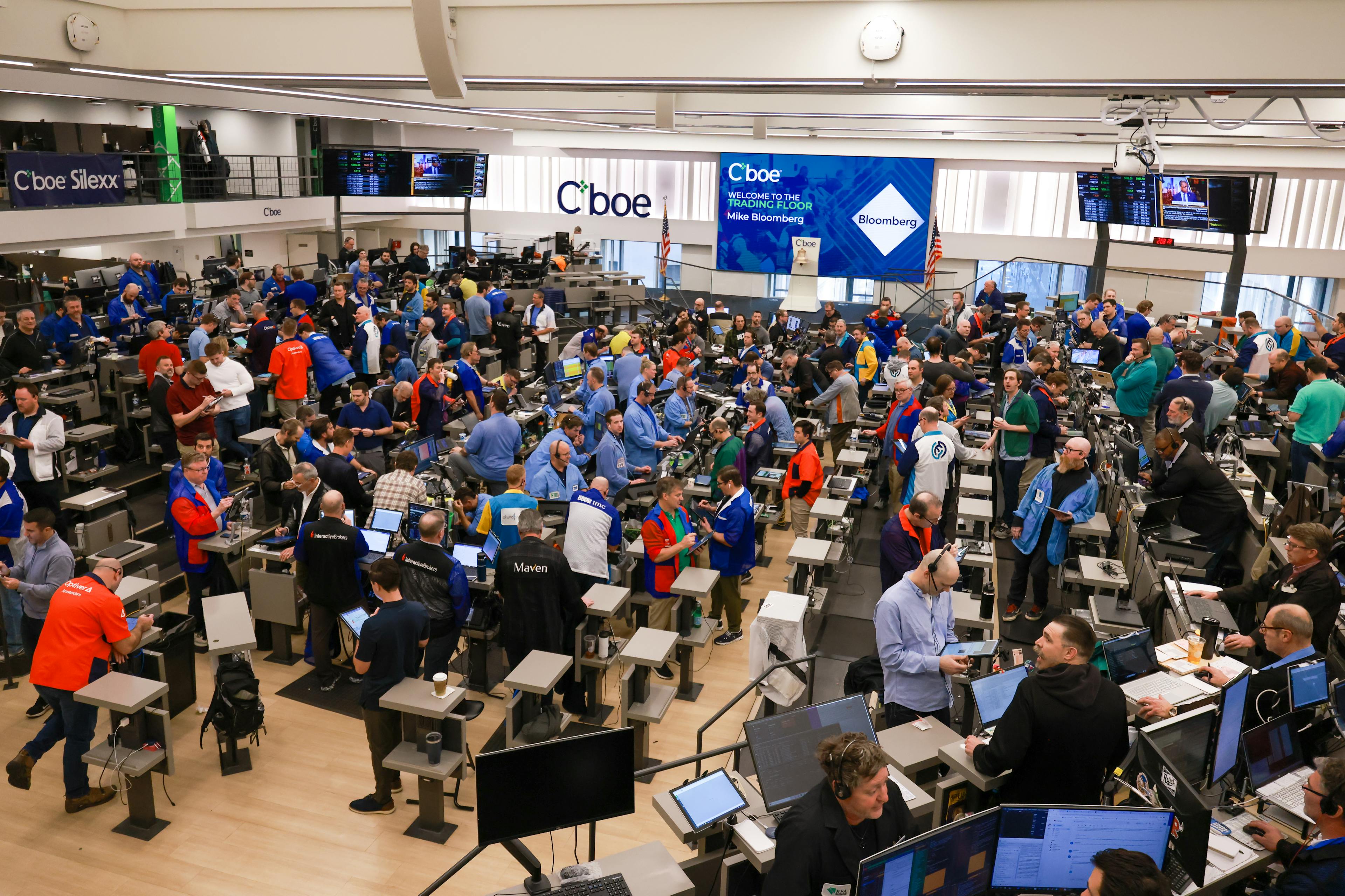Options Traders Work On Floor Of Chicago Exchange