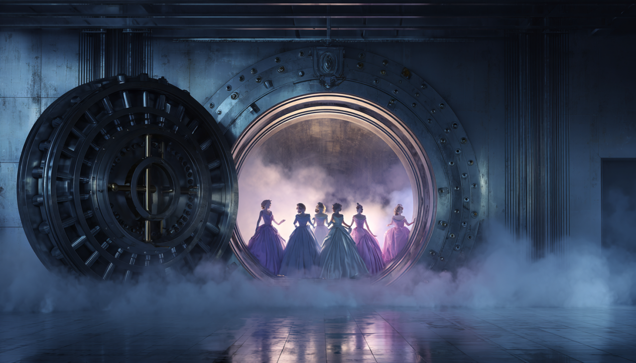 Silhouettes of princesses in a vault 