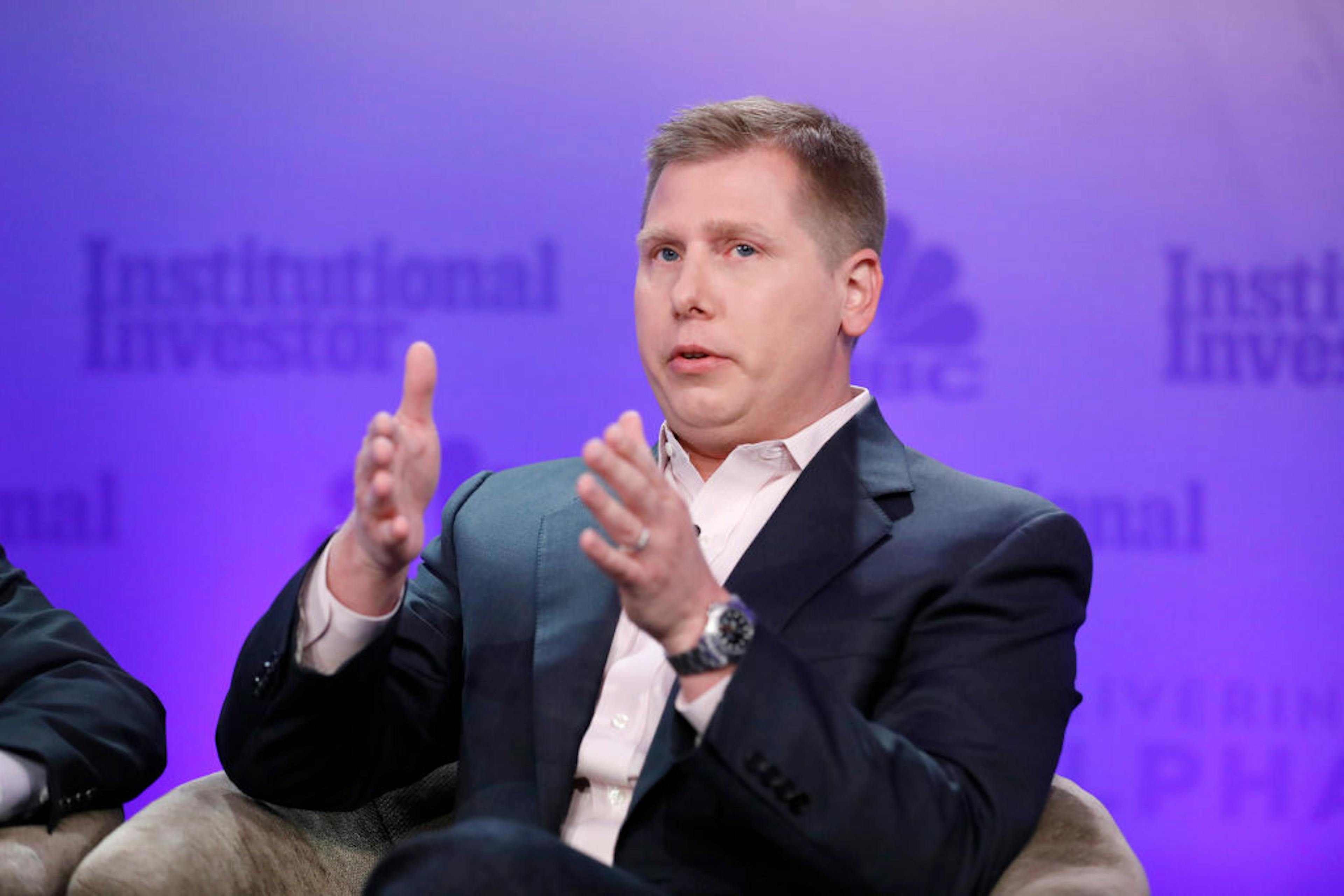 Barry Silbert, Founder and Chief Executive Officer, Digital Currency Group, gesturing while at a conference.