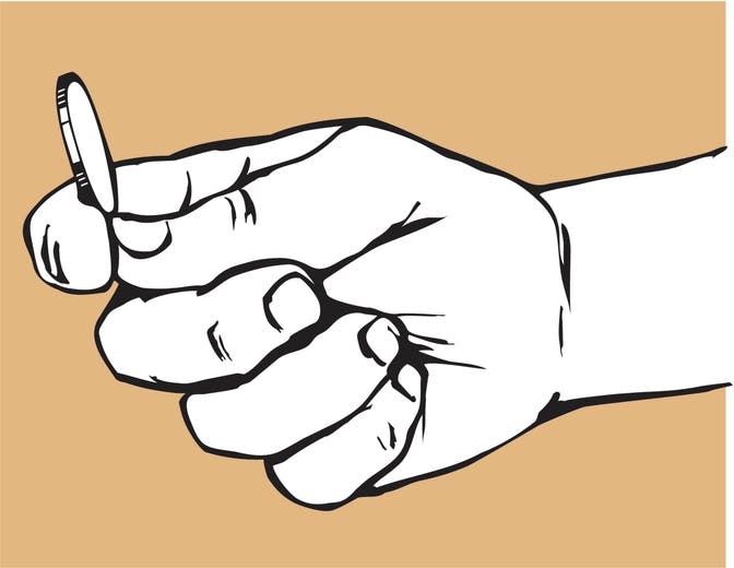An illustration of a hand holding a coin.