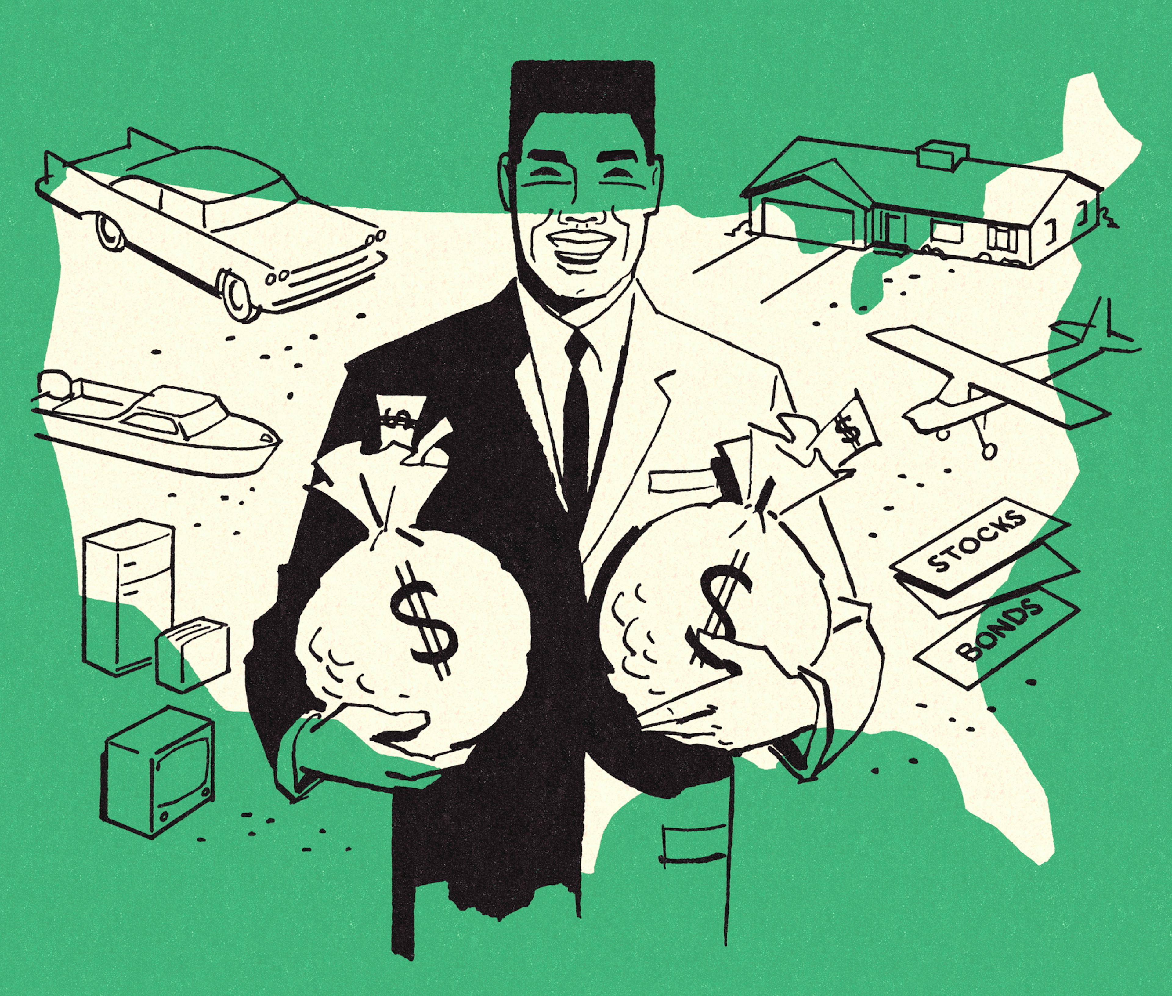 Entrepreneur holding bags of money