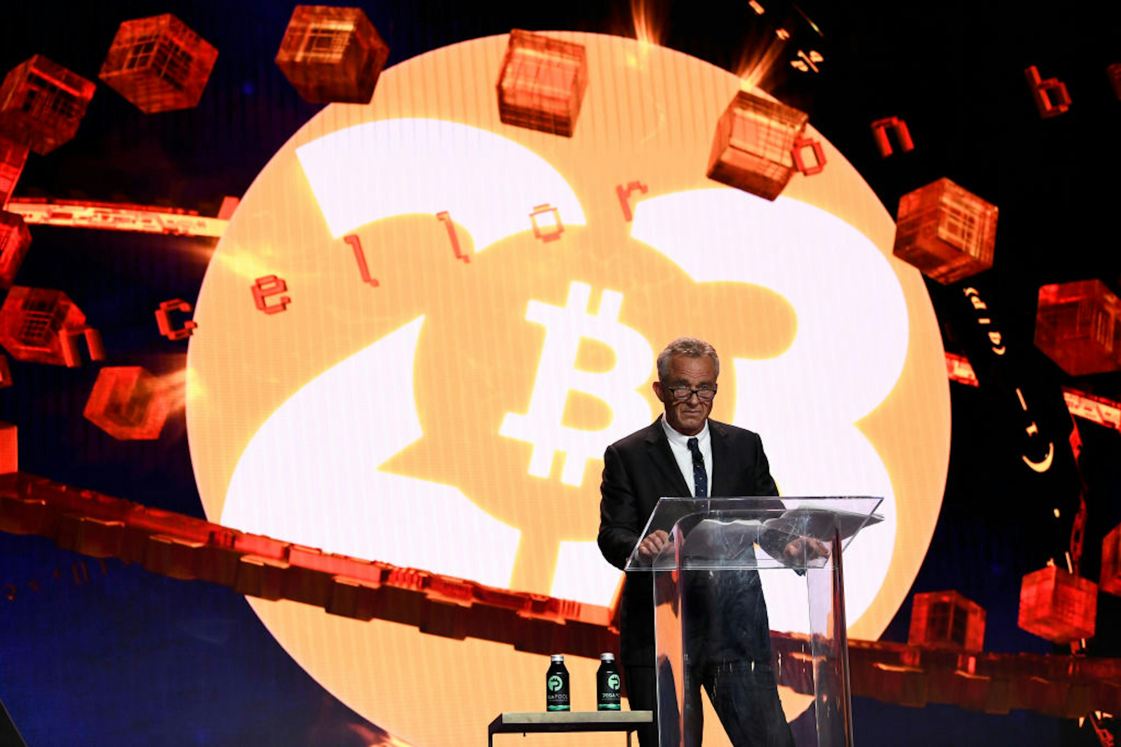 Robert F. Kennedy Jr. speaks on stage during Bitcoin Conference 2023 at Miami Beach Convention Center on May 19, 2023 in Miami Beach, Florida.