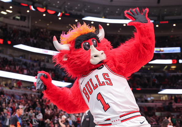 CHICAGO, IL - JANUARY 14: Chicago Bulls mascot Benny the Bull during a game against the New Orleans Pelicans and the Chicago Bulls on January 14, 2025 at the United Center in Chicago, Illinois. 