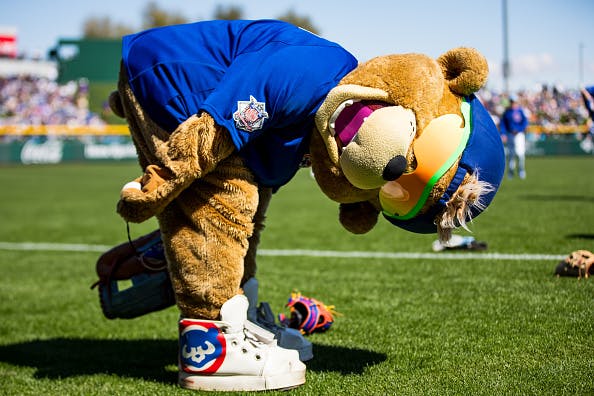 Mascot Clark the Cub poses before a Spring Training game between the Chicago Cubs a the Seattle Mariners at Sloan Park