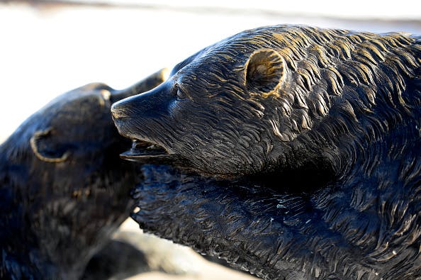 Public sculptures along the Clear Creek Trail in downtown Golden, Colorado.