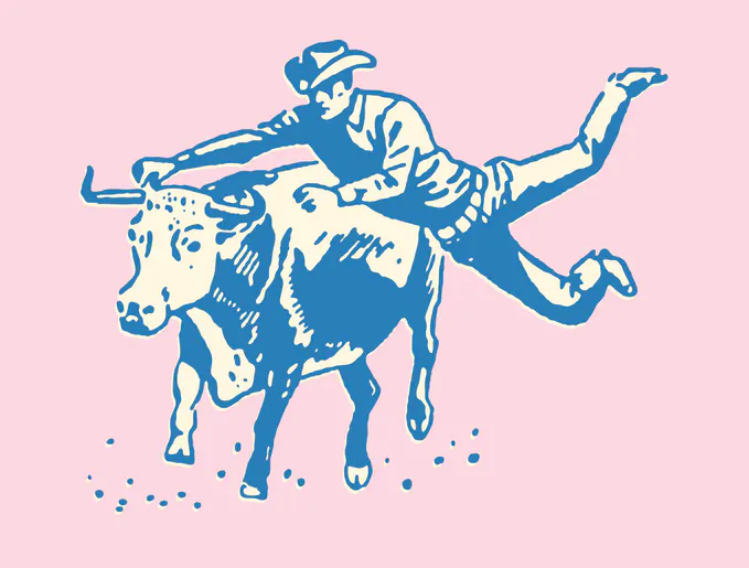 Cowboy Riding a Bull - stock illustration