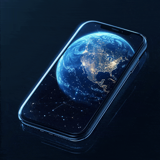 Mode Mobile phone with spinning globe on the screen