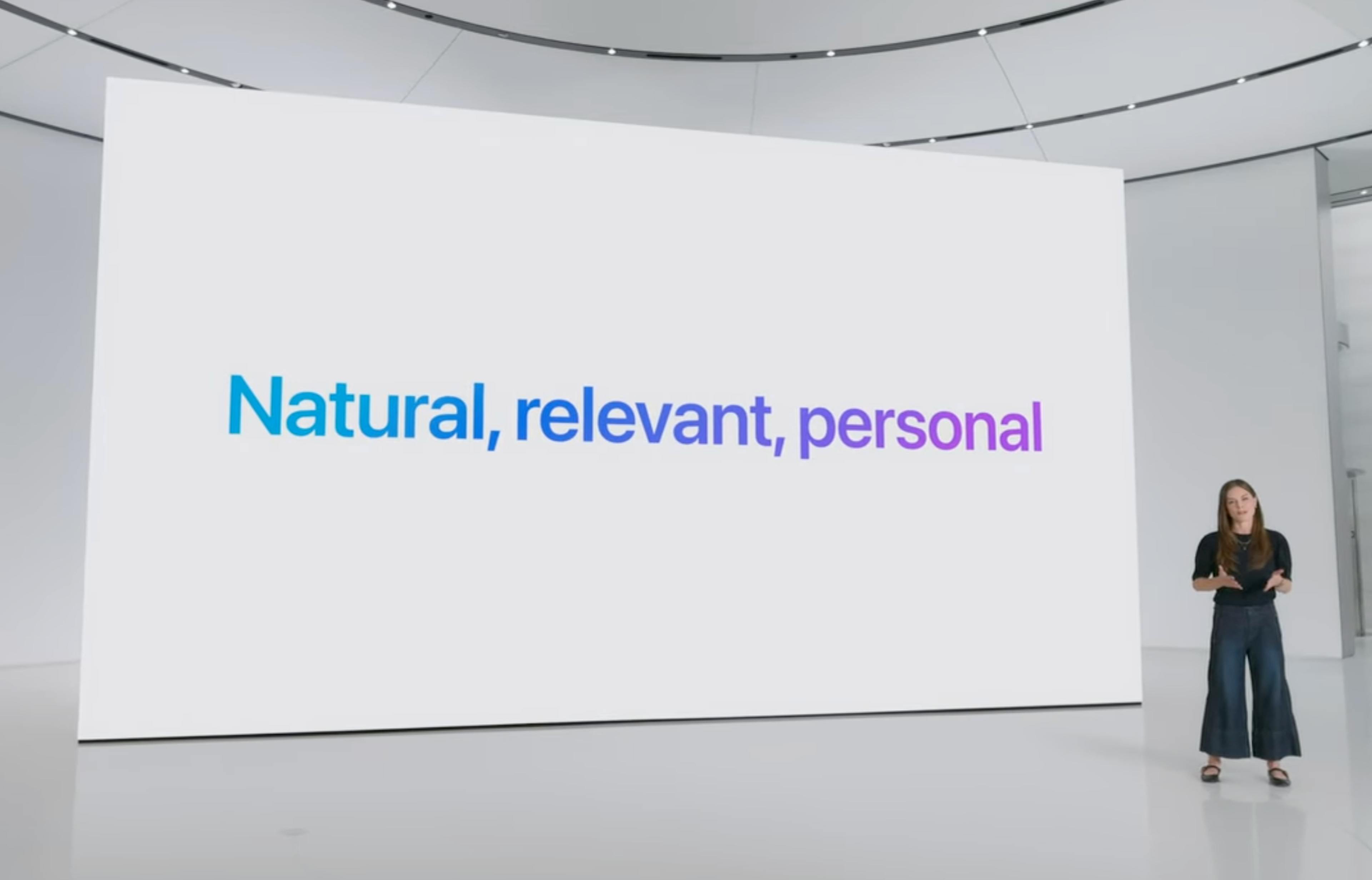 Apple employee explaining Siri AI features at WWDC 2024