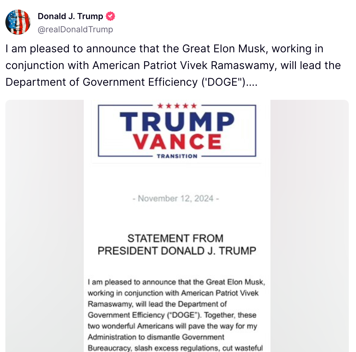 Trump Truth social post