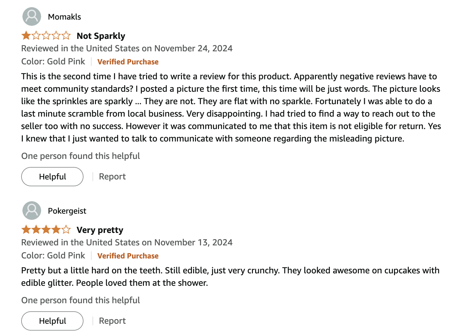 Two of over 10,000 reviews for Manvscakes baby blue sprinkles 