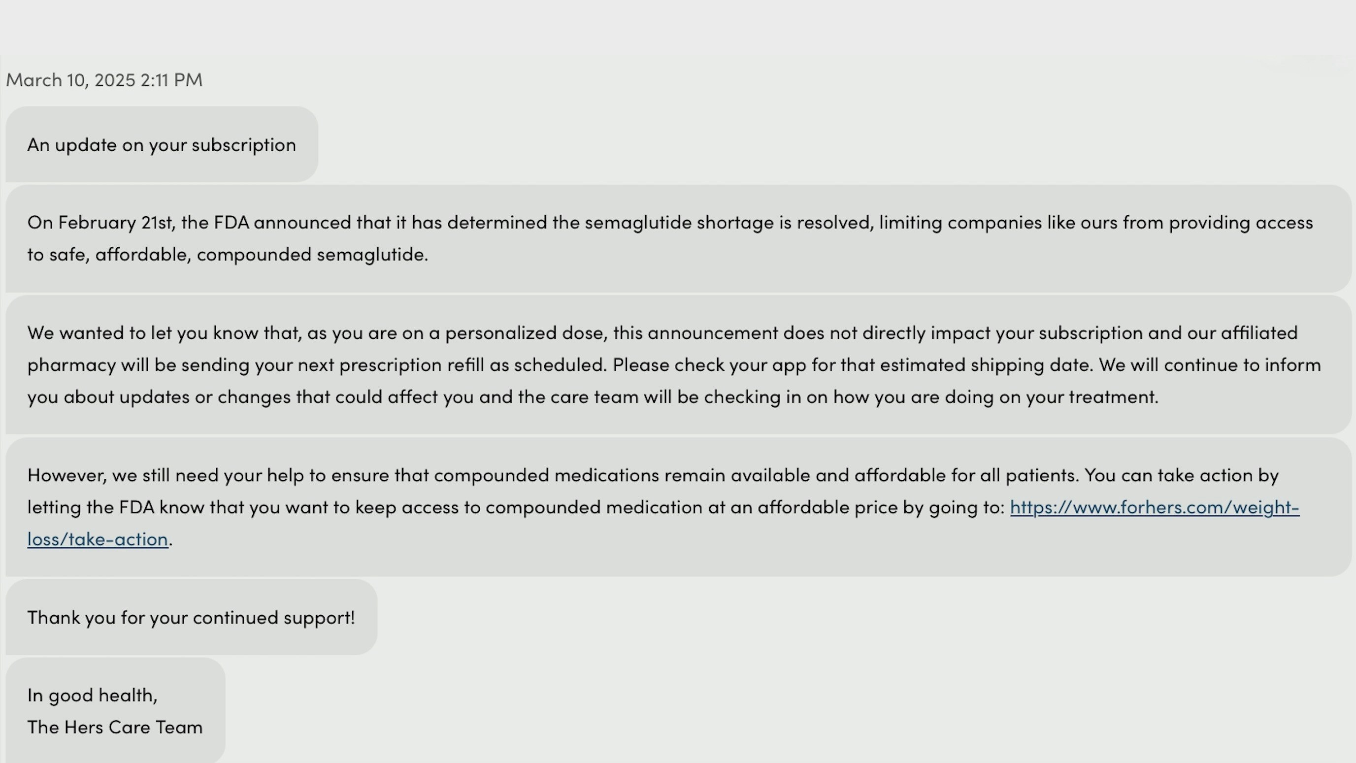 Screenshot a customer shared with Sherwood News.