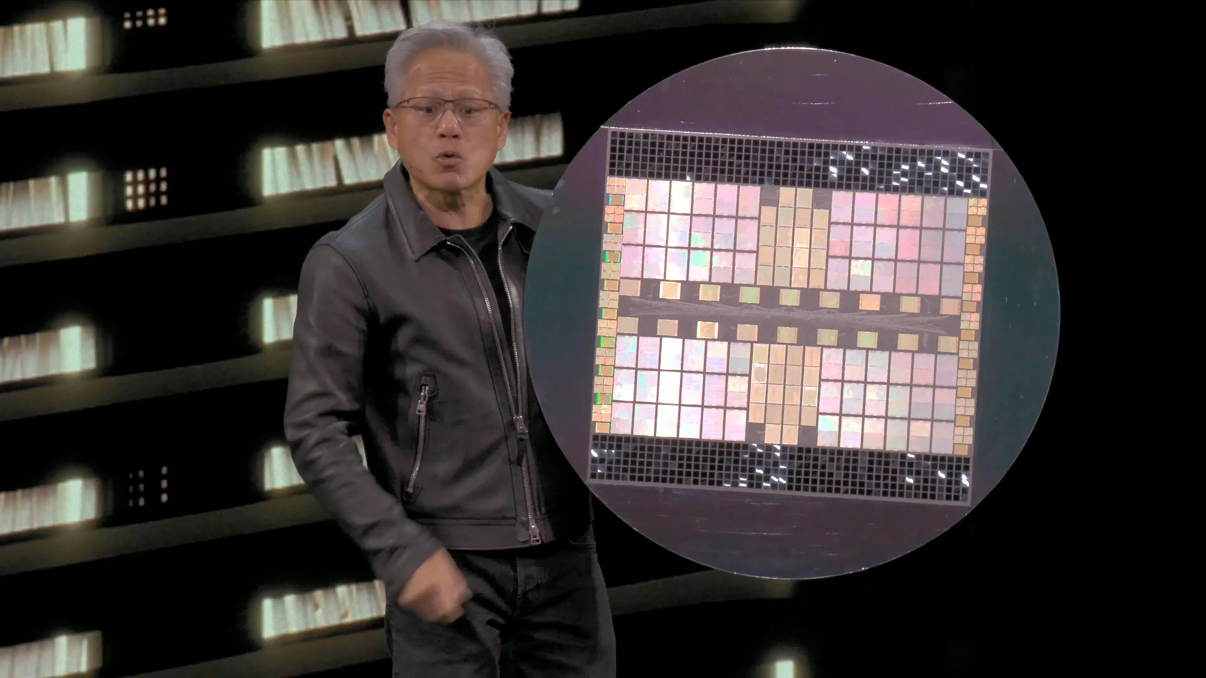 Jensen Huang with Grace Blackwell chips