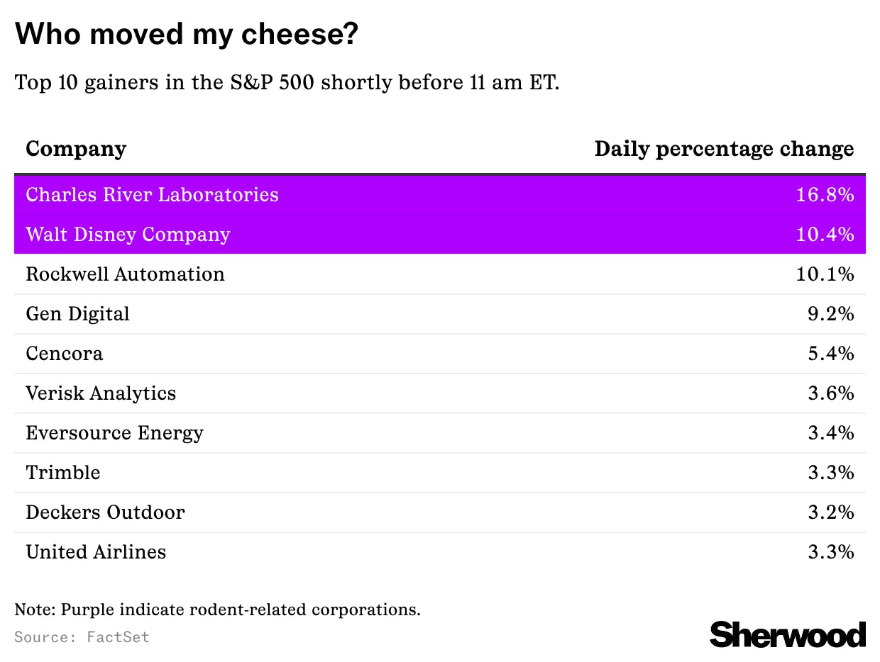 Say cheese: Mice sit atop the S&P 500 gainers list thumbnail