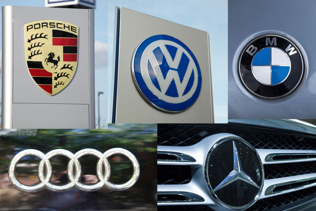 Automarken VW, BMW, Audi, Porsche, Mercedes, Symbolfoto zum Kartellverdacht (Fotomontage)