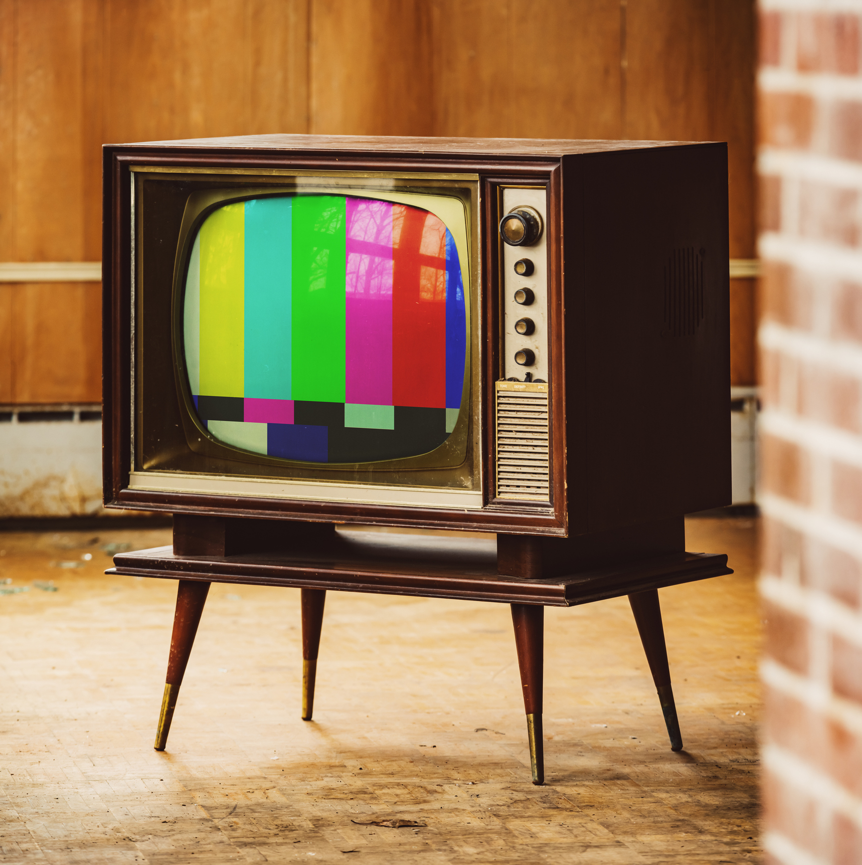 Vintage tube television with test pattern.