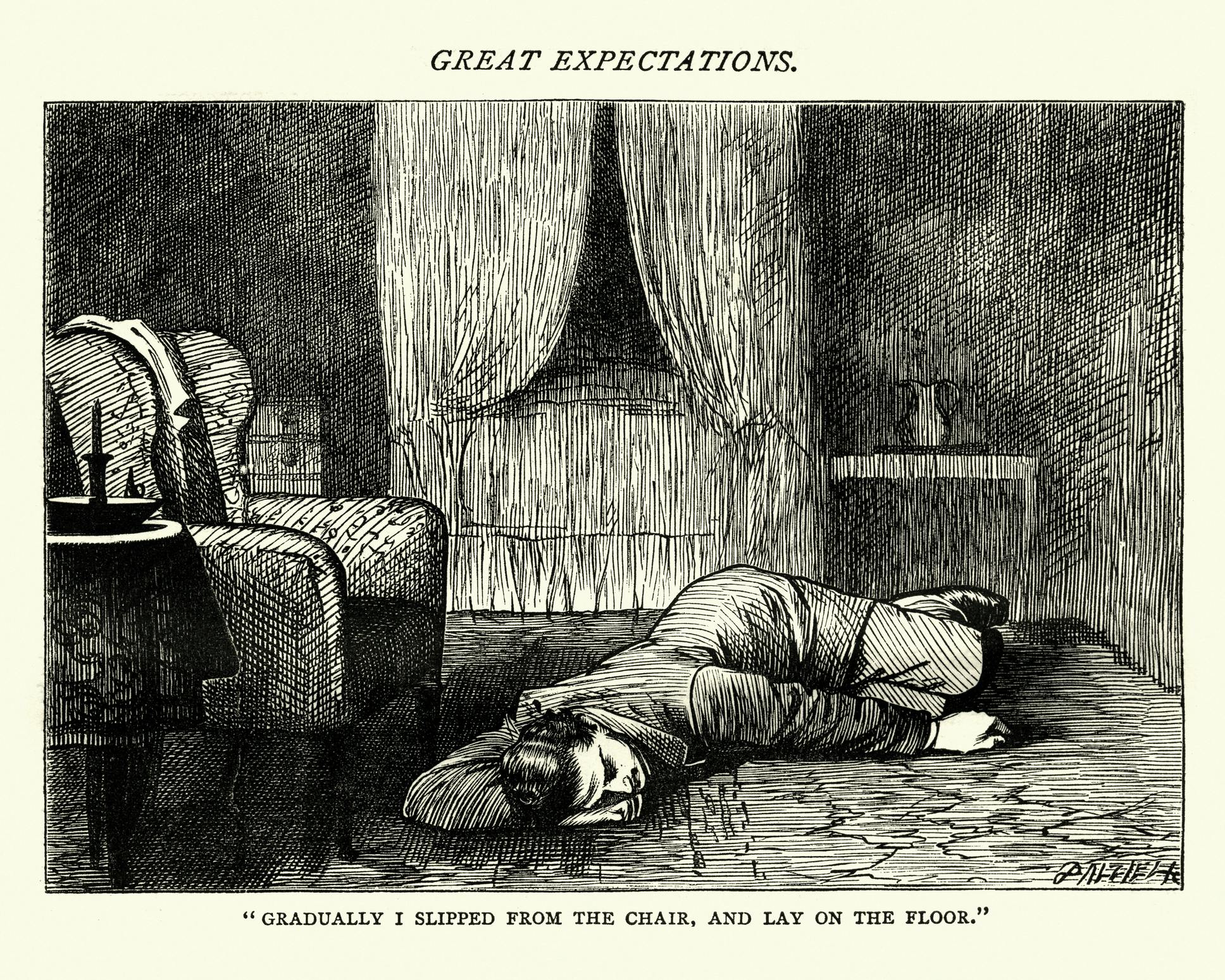 Dickens, Great Expectations, and lay on the floor