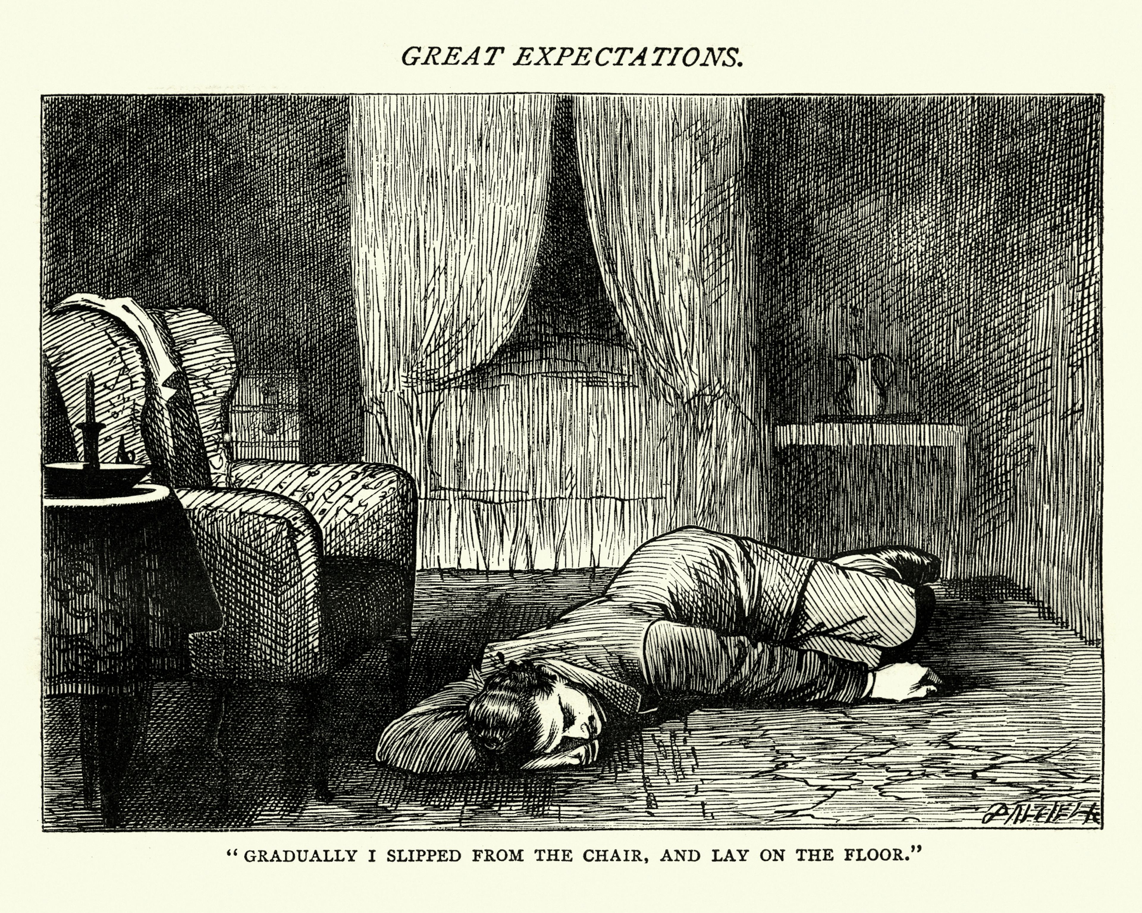 Dickens, Great Expectations, and lay on the floor