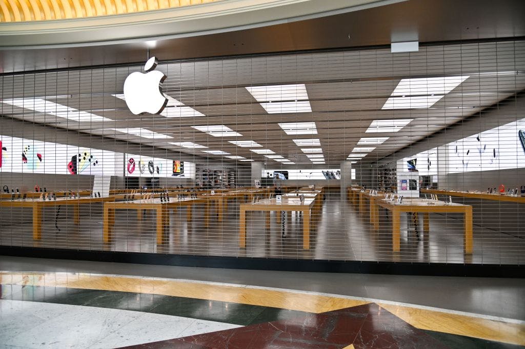 Apple store with shutters down