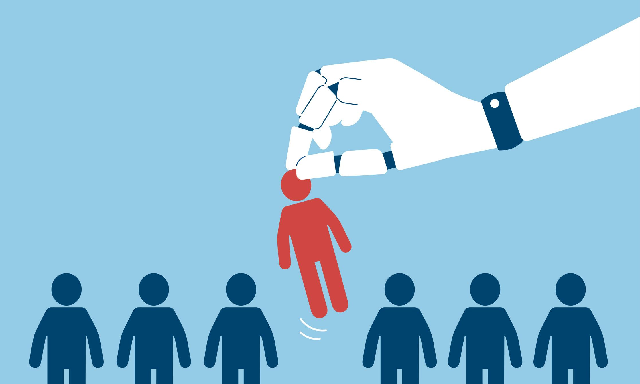 Personnel evaluation by artificial intelligence,blue background,vector illustration