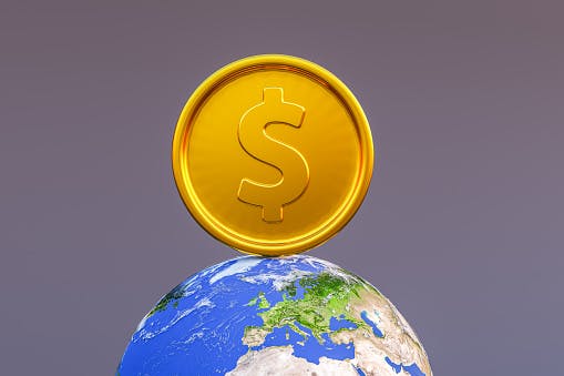 Money ring surrounding earth
