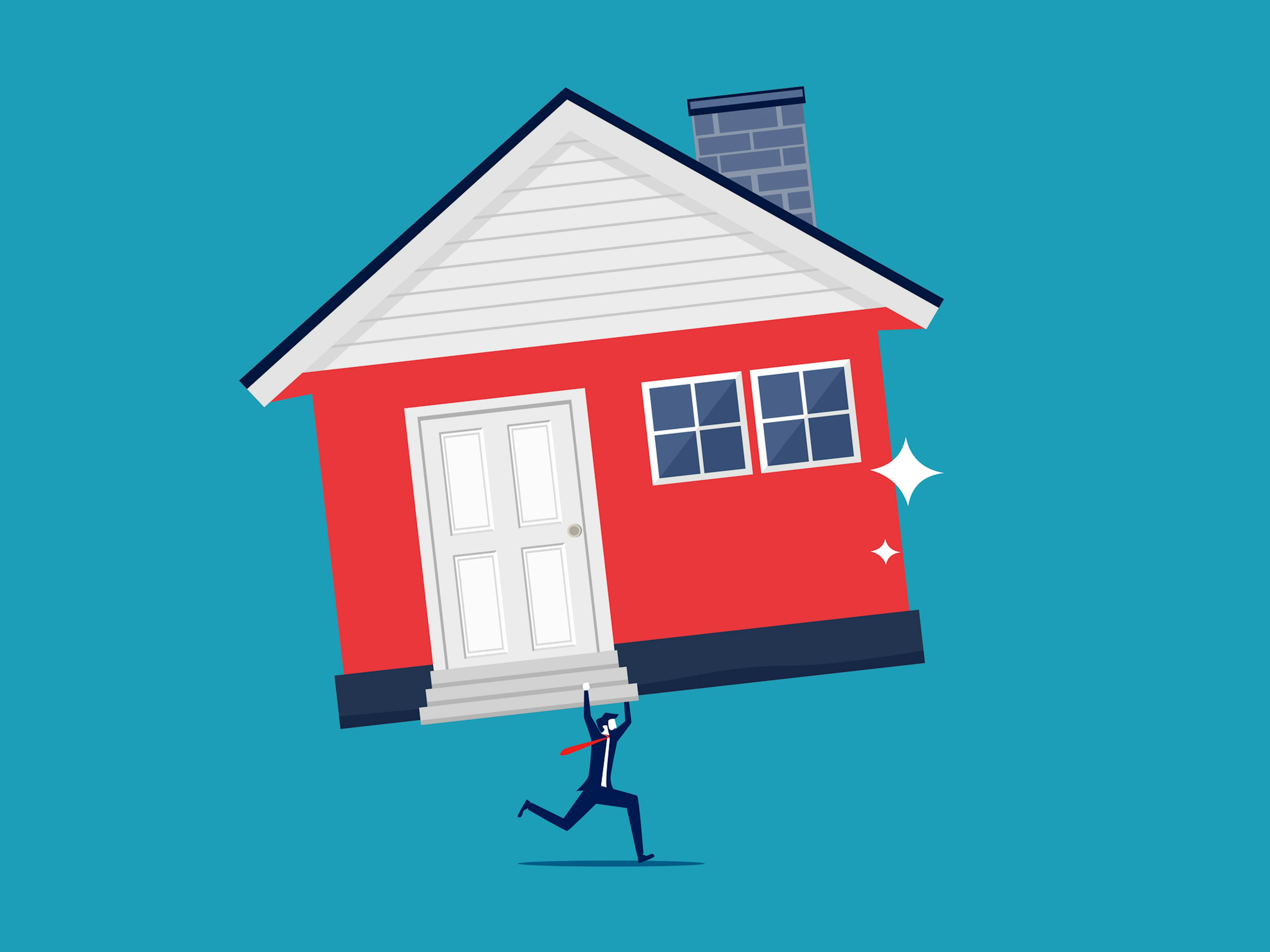 value of large property. businessman holding a big house