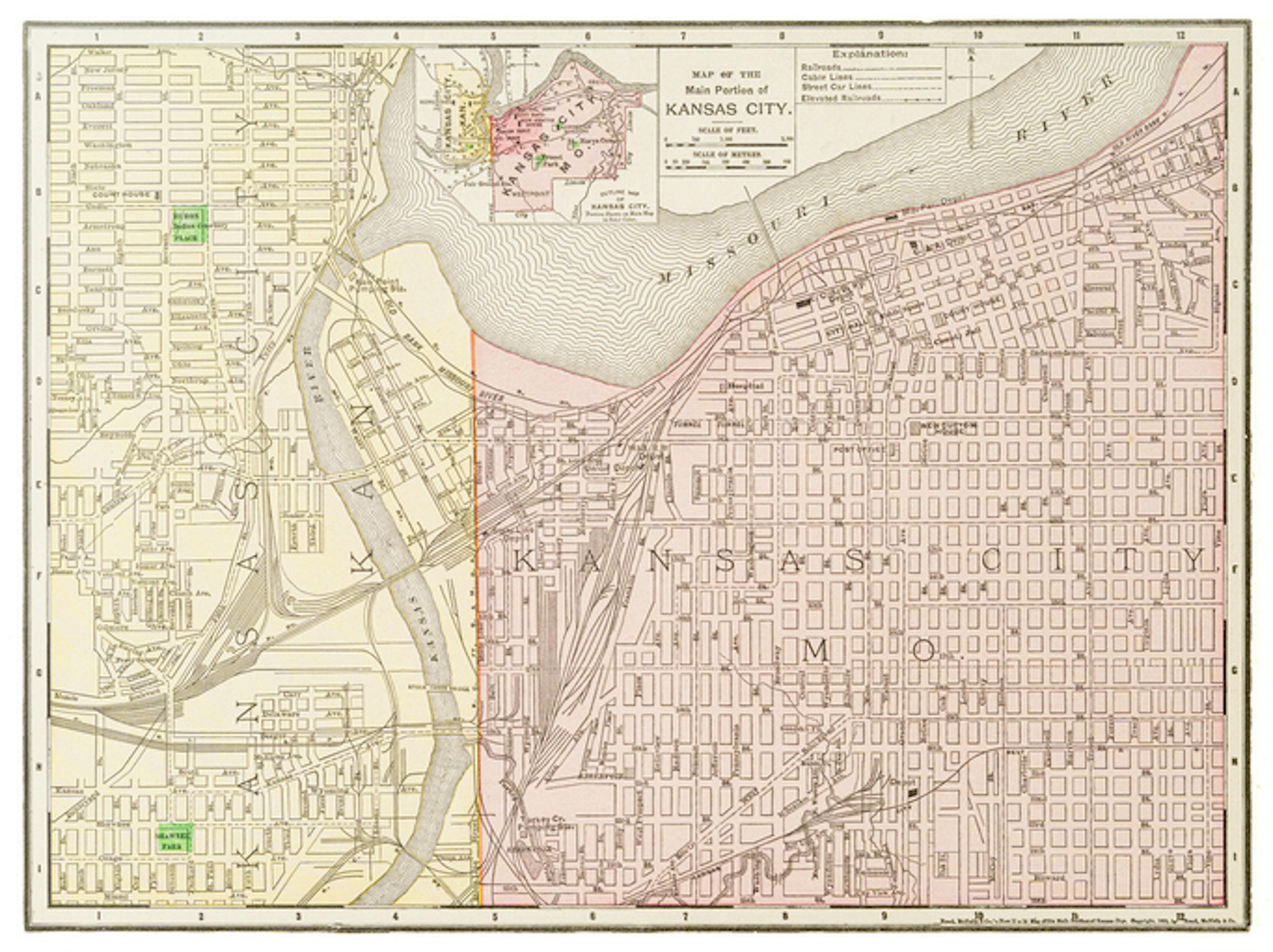 Map of the city of Kansas, USA 1899