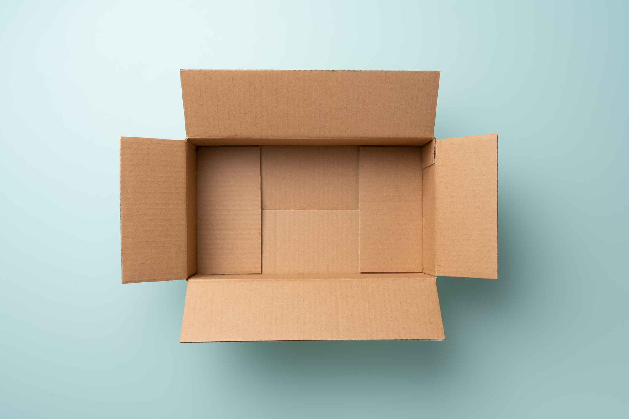 Opened Empty Cardboard Box on Blue Background