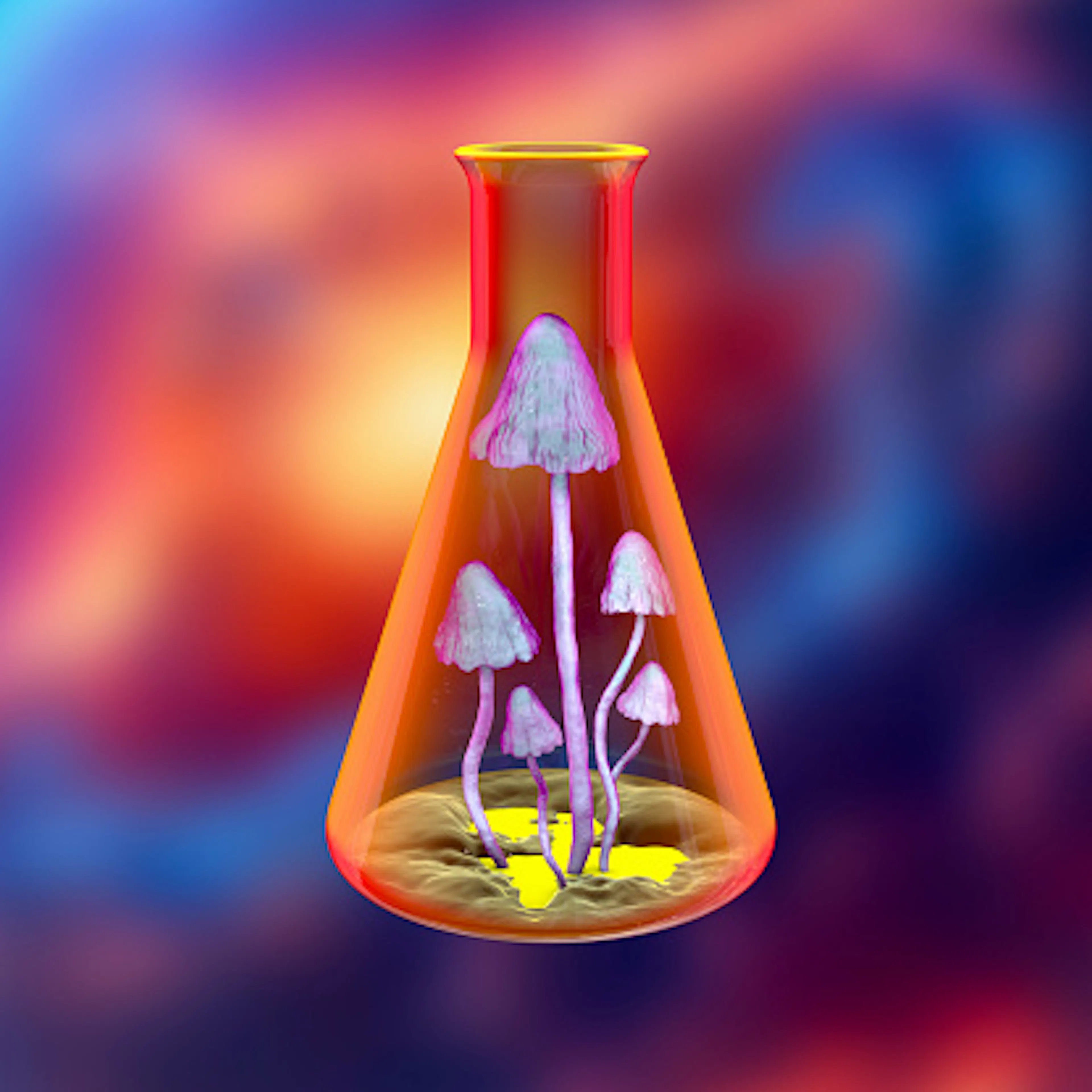 Mushrooms growing in laboratory, conceptual illustration