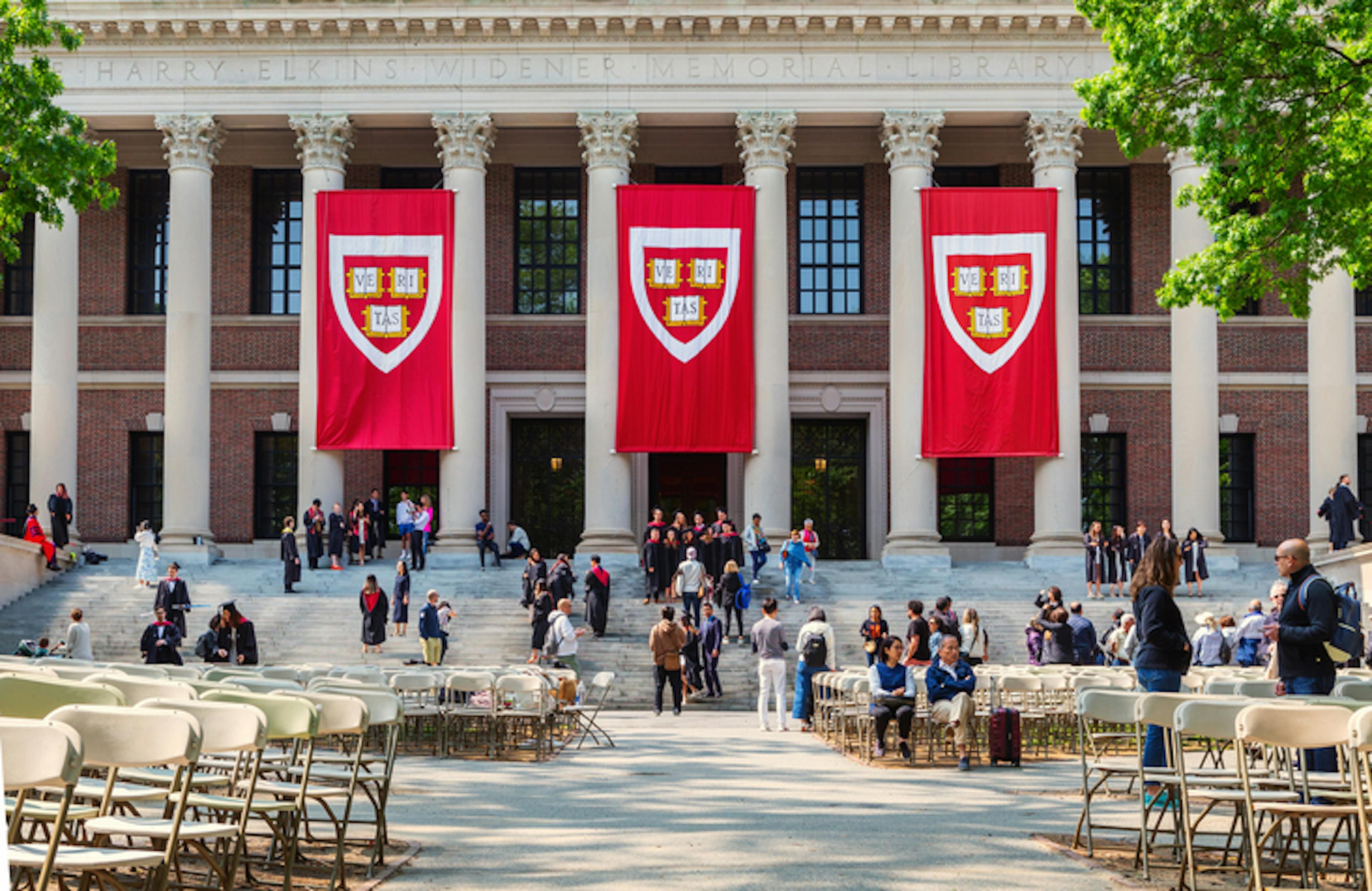 Graduates and Widener Memorial Library - Harvard Yard - Harvard University - Cambridge Massachusetts