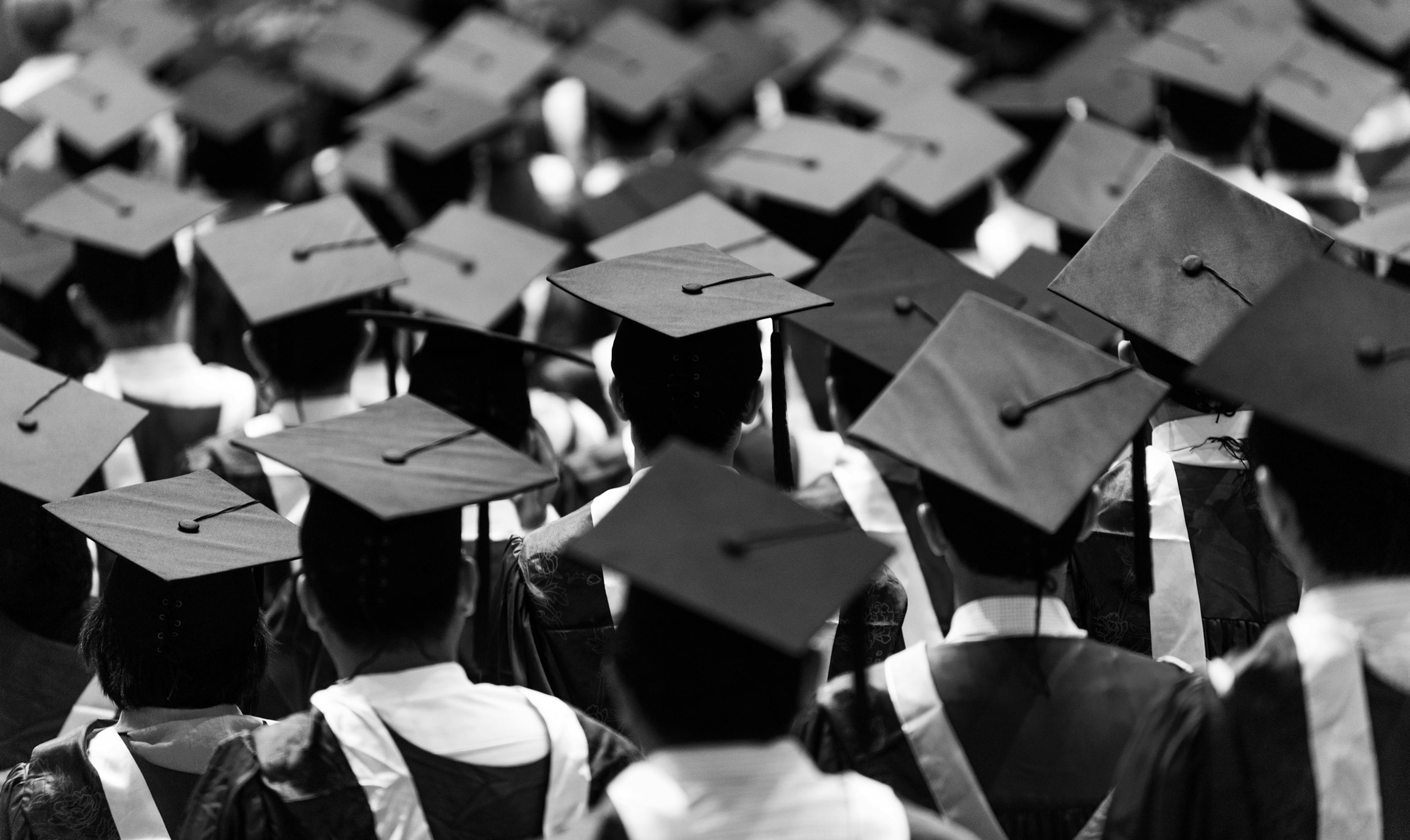Large group of graduation caps during commencement