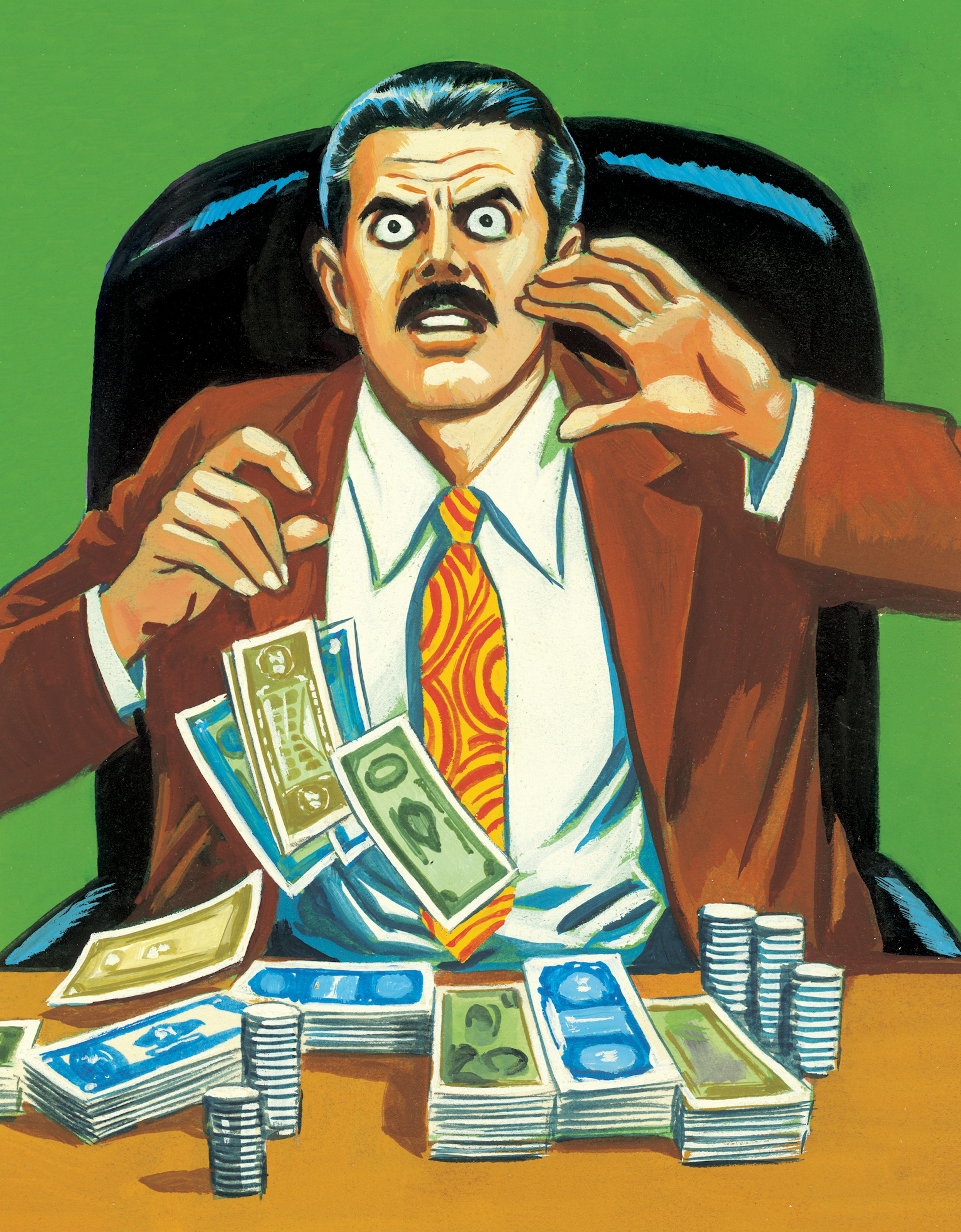 Crazy-eyed guy counting his money