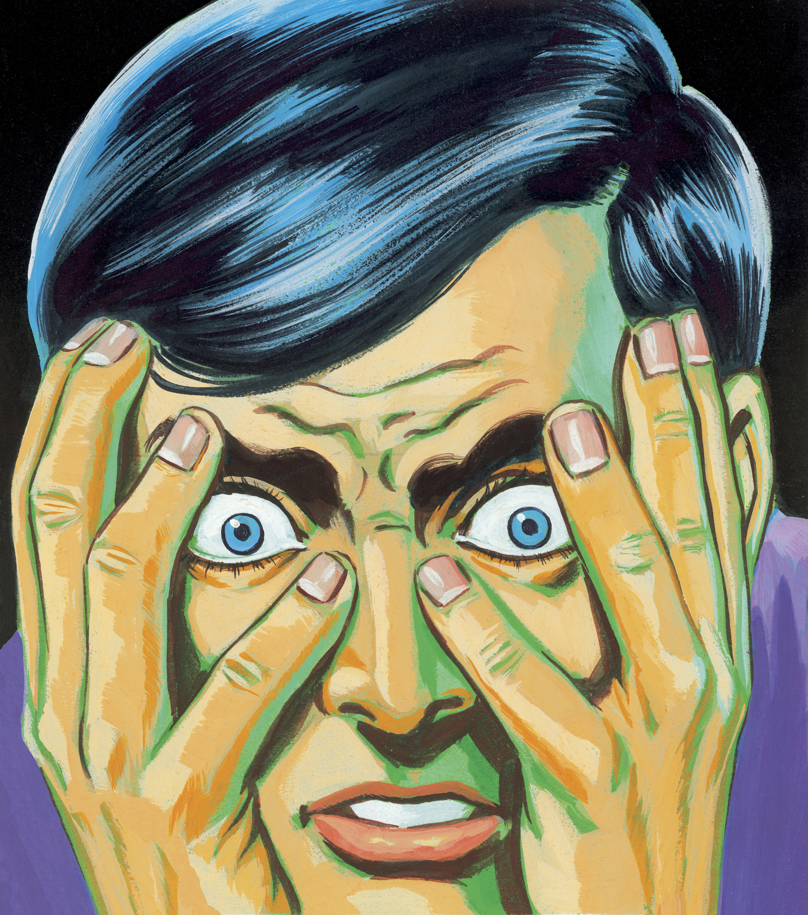 Man Looking Through Fingers