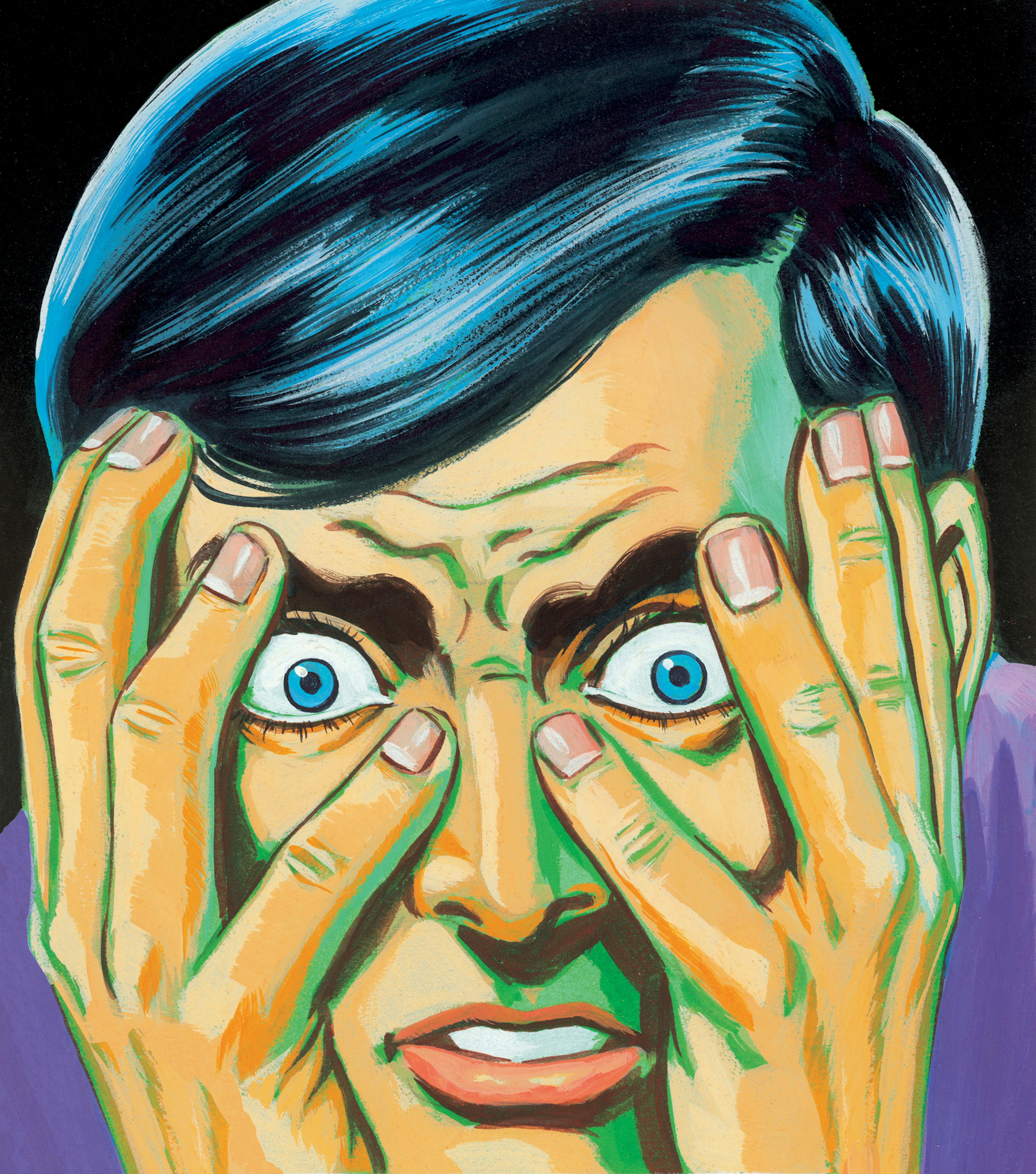 Man Looking Through Fingers