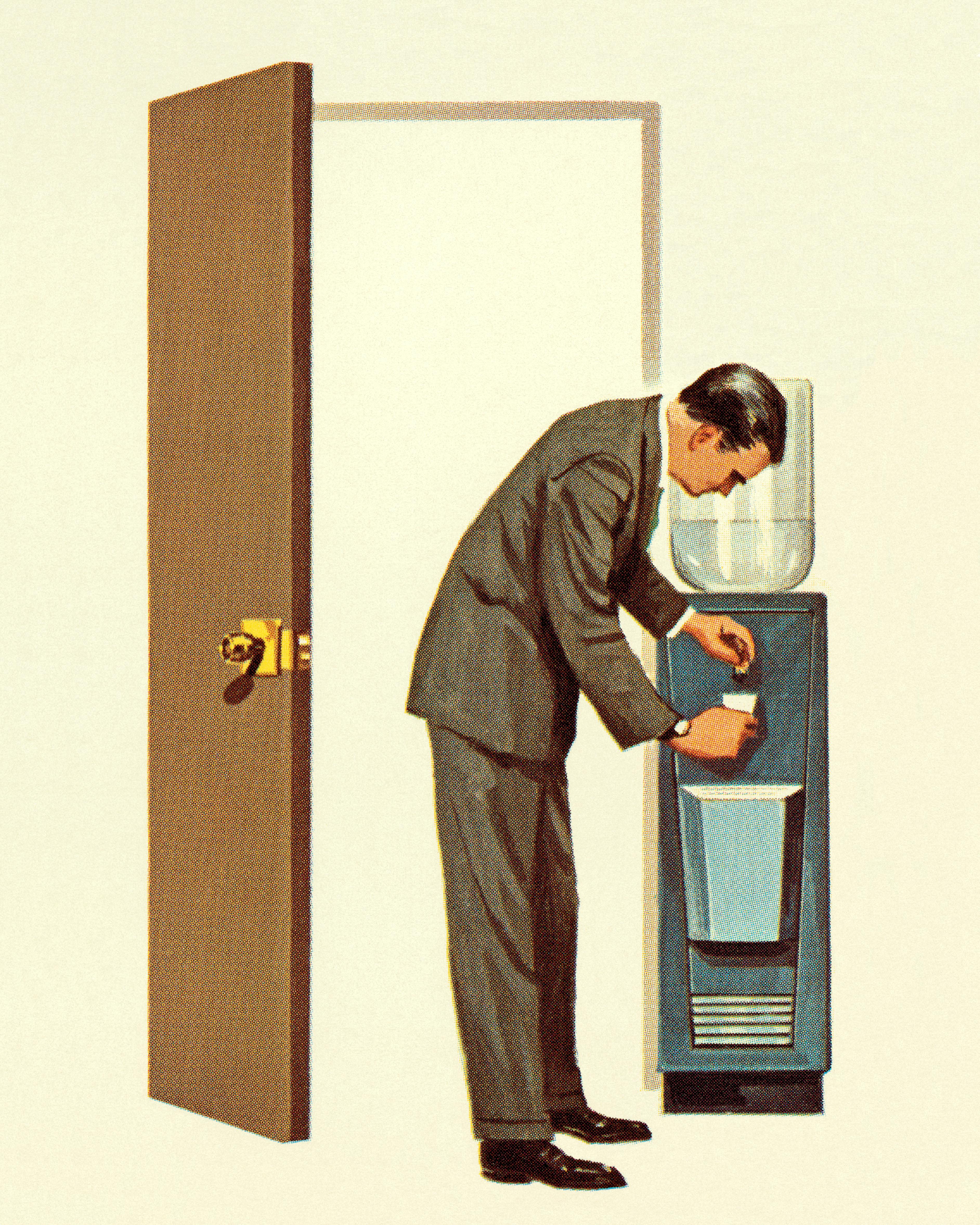 Man Getting Drink from Water Cooler