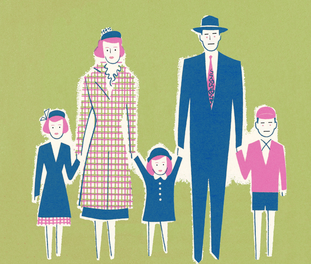Cartoon of family of five