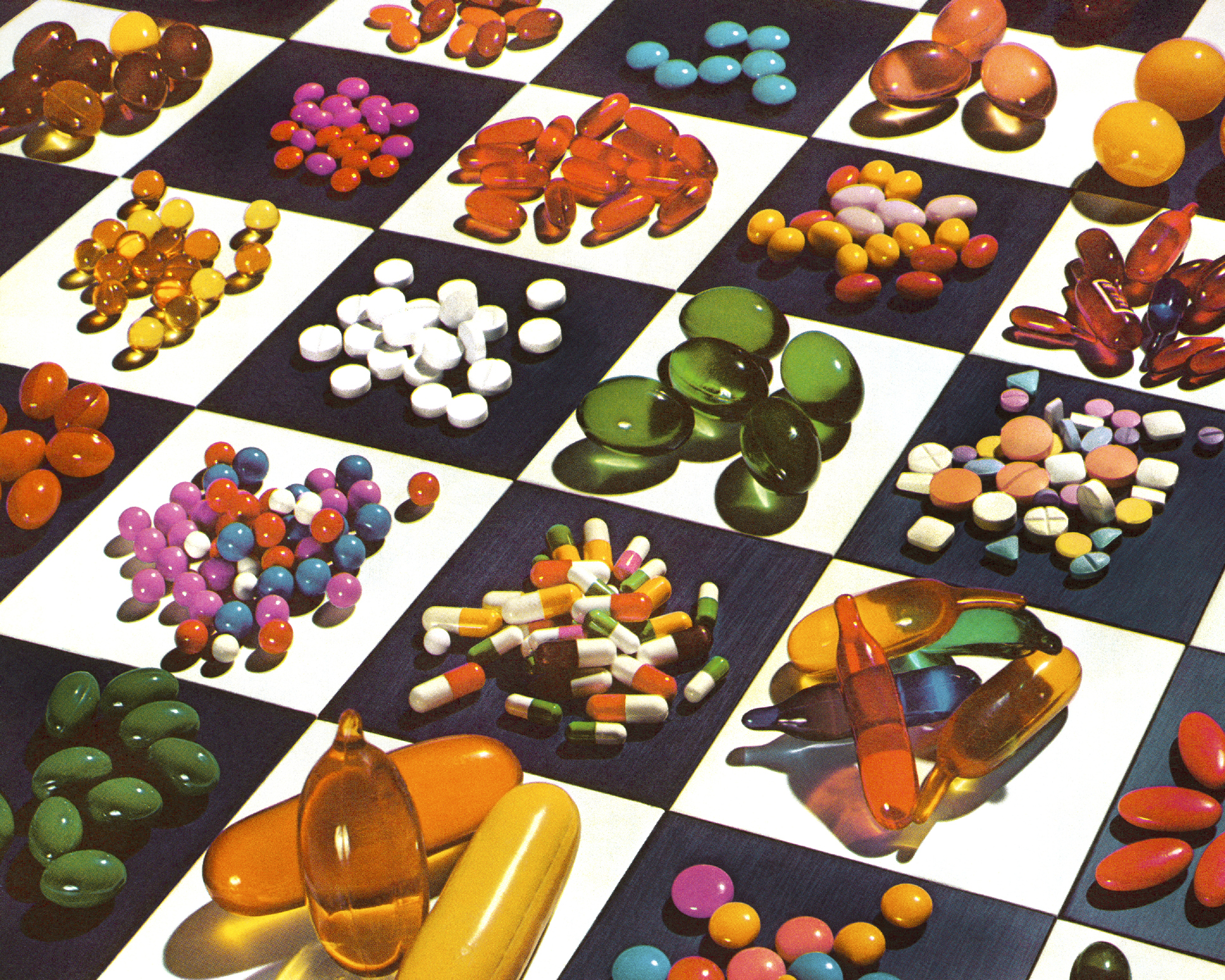 Various Pills on Checkerboard