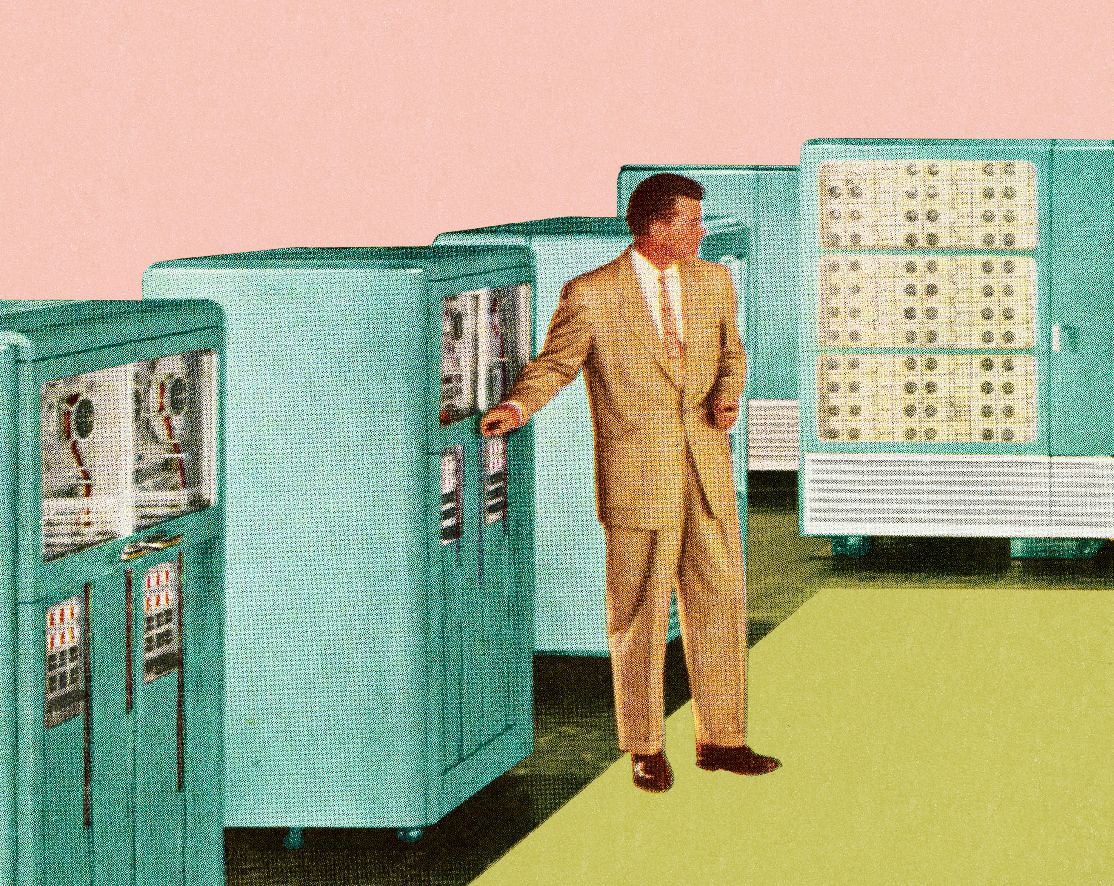 Man Standing Next to Office Equipment