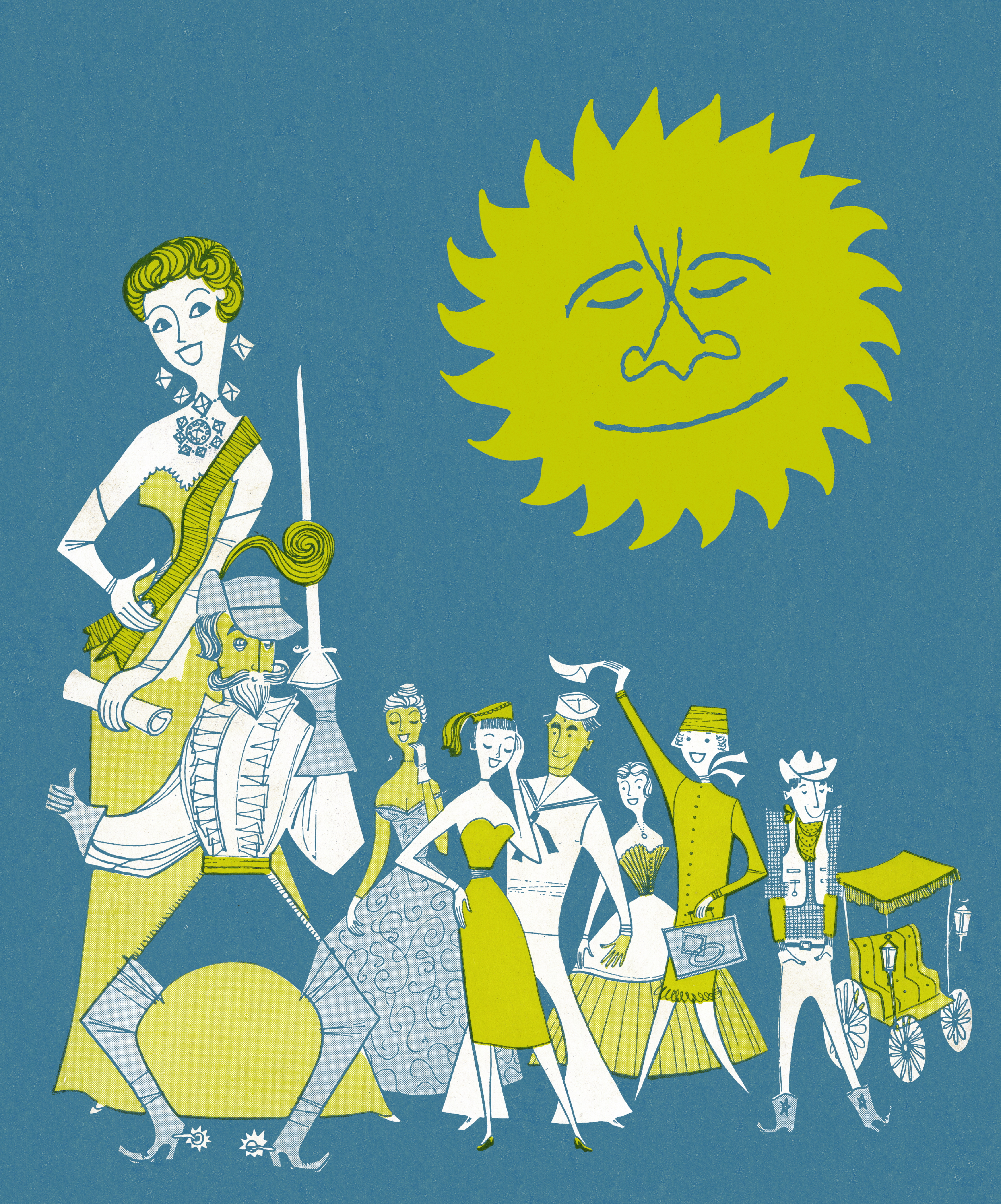 Various Charcters and Sun