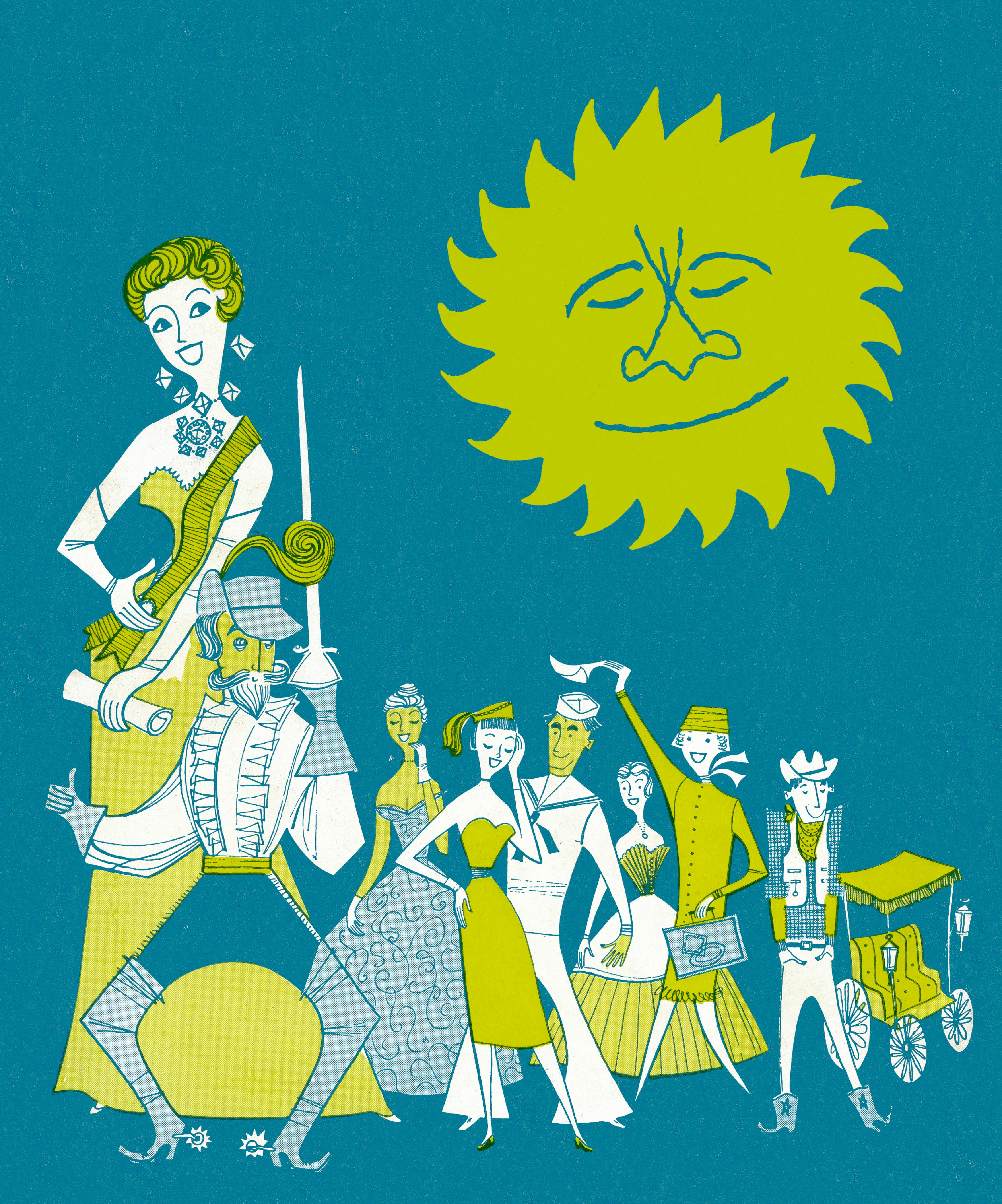 Various Charcters and Sun