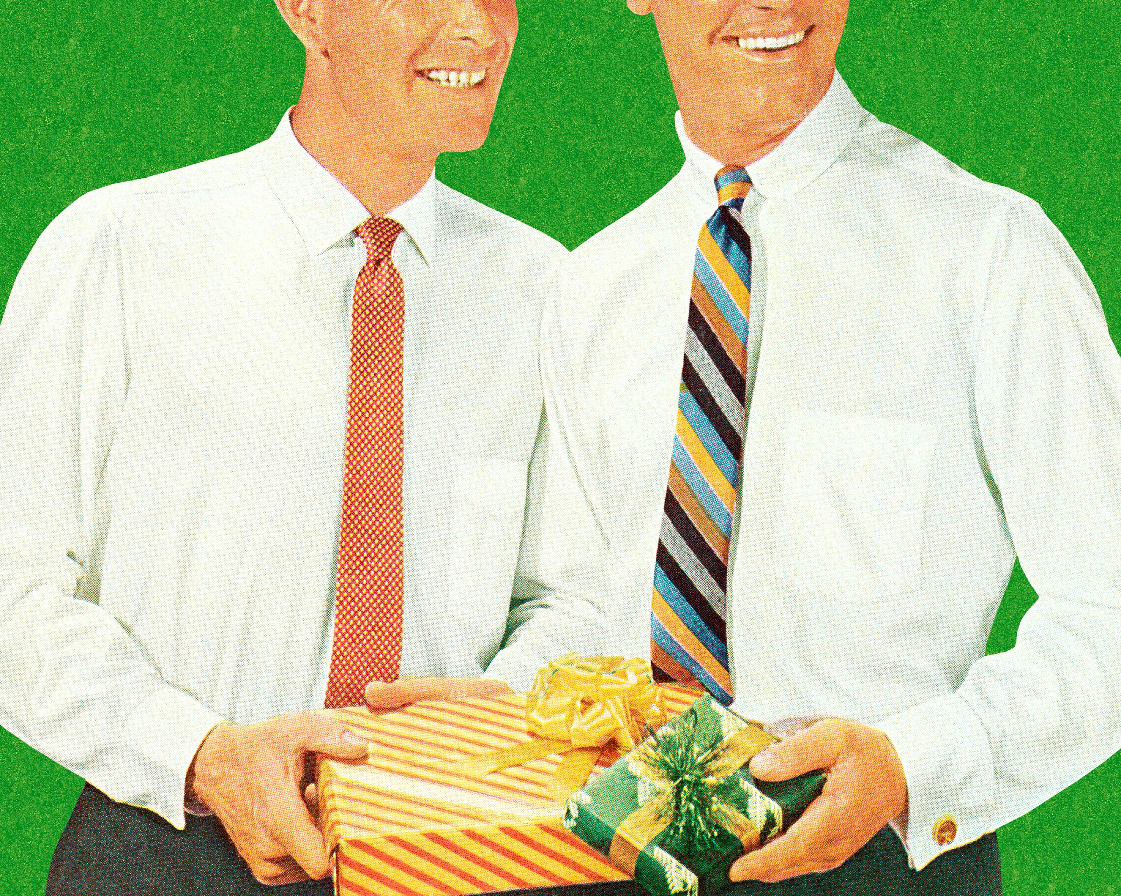 Two Men Holding Gifts