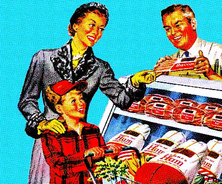 Woman and Son at the Butcher Shop