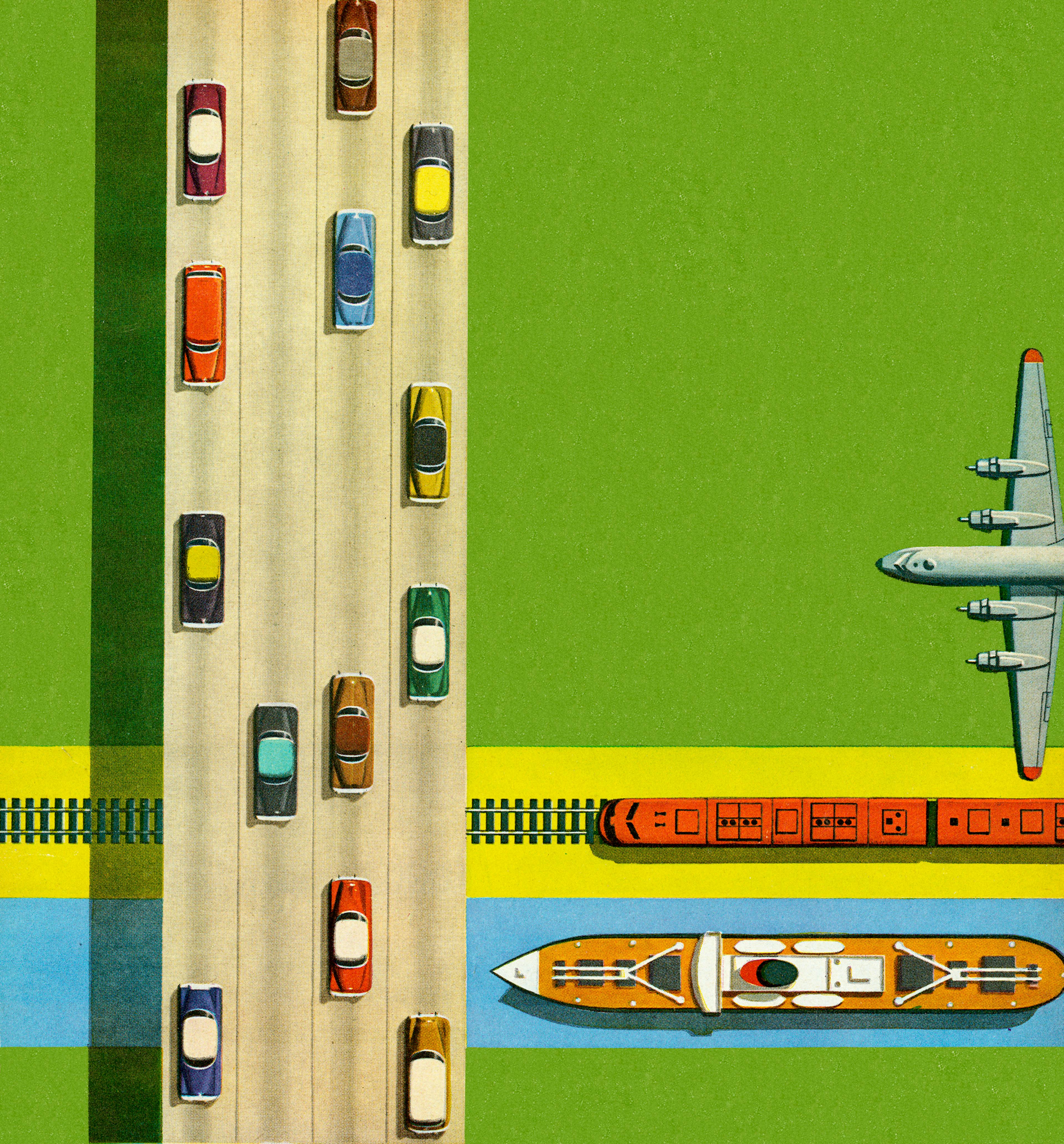 Cars, Boat, Train, and Airplane