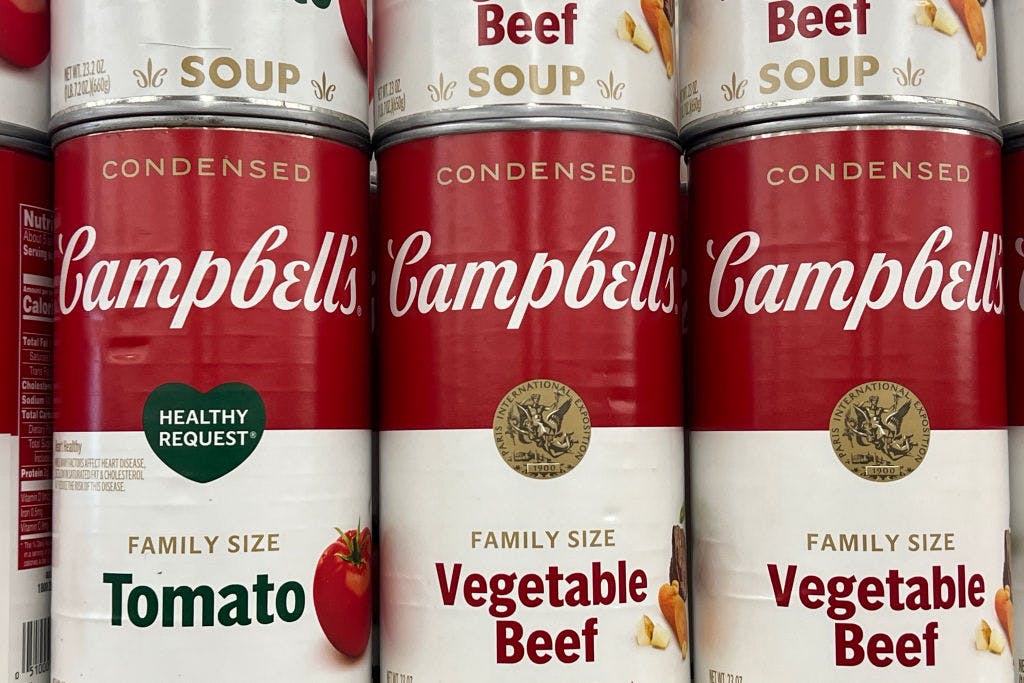 Cans of soup made by the Campbell Soup Company
