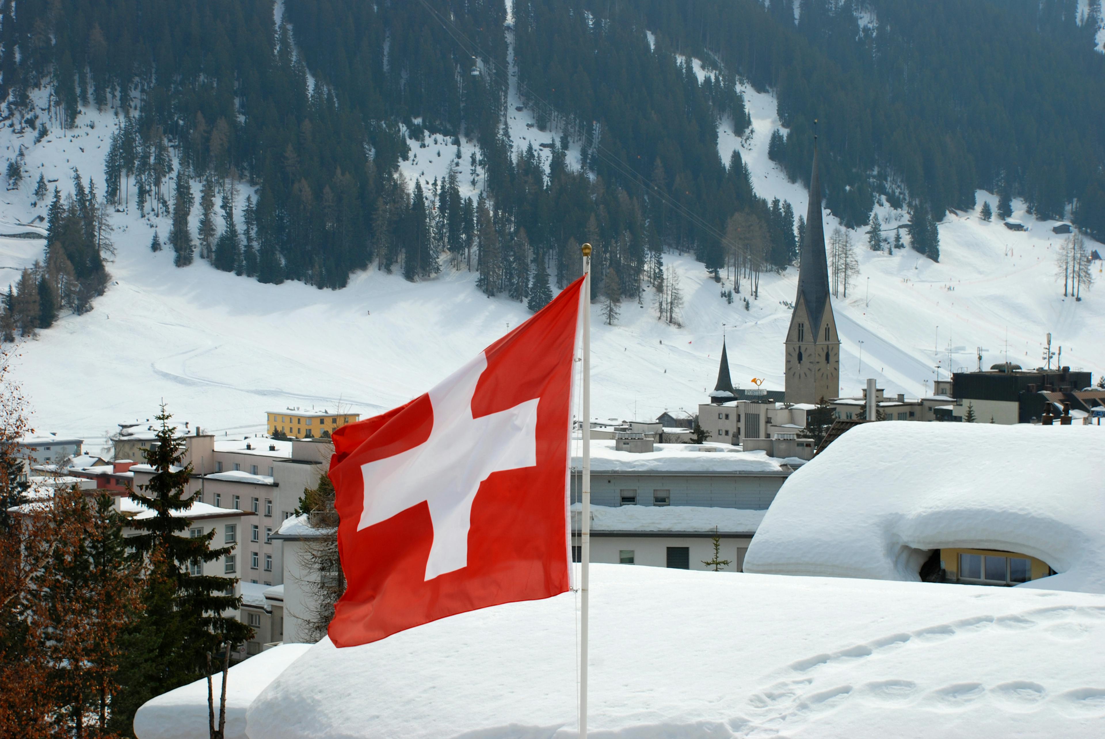 Swiss flag in Davos, Switzerland
