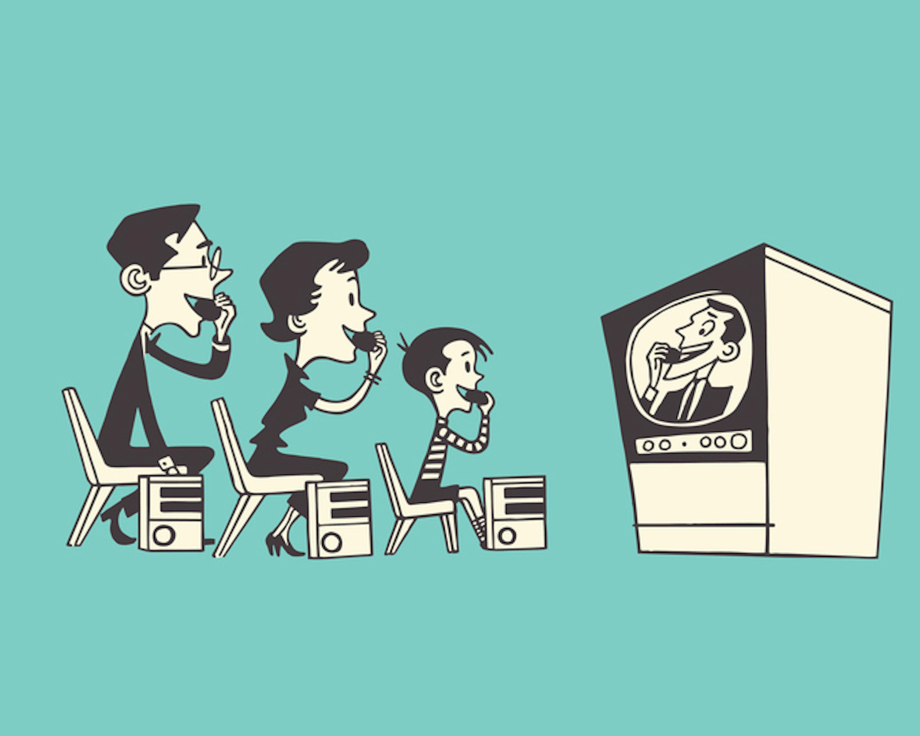 Cartoon of family Watching TV