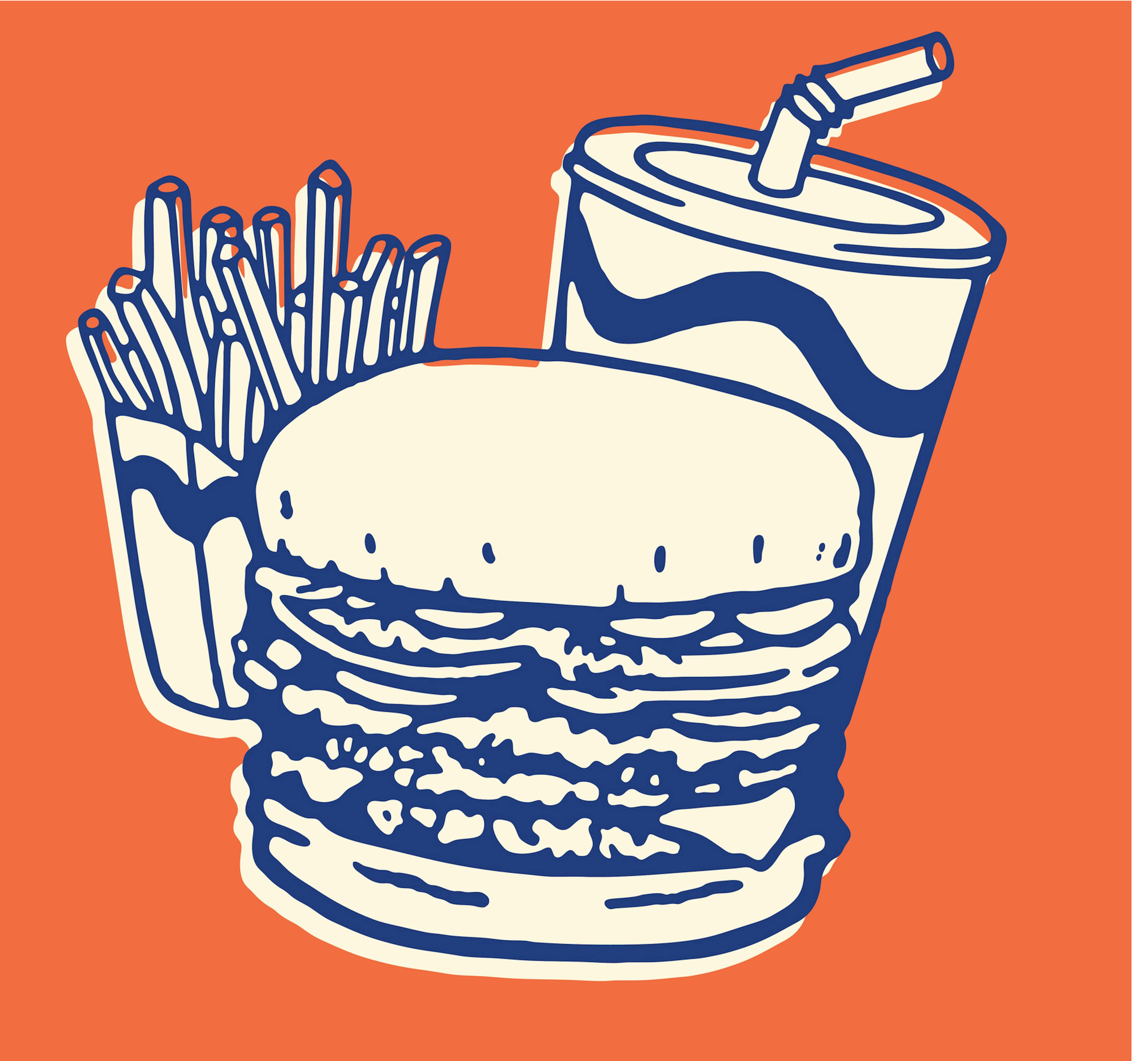 Fast Food Meal of French Fries, Burger, and Soda