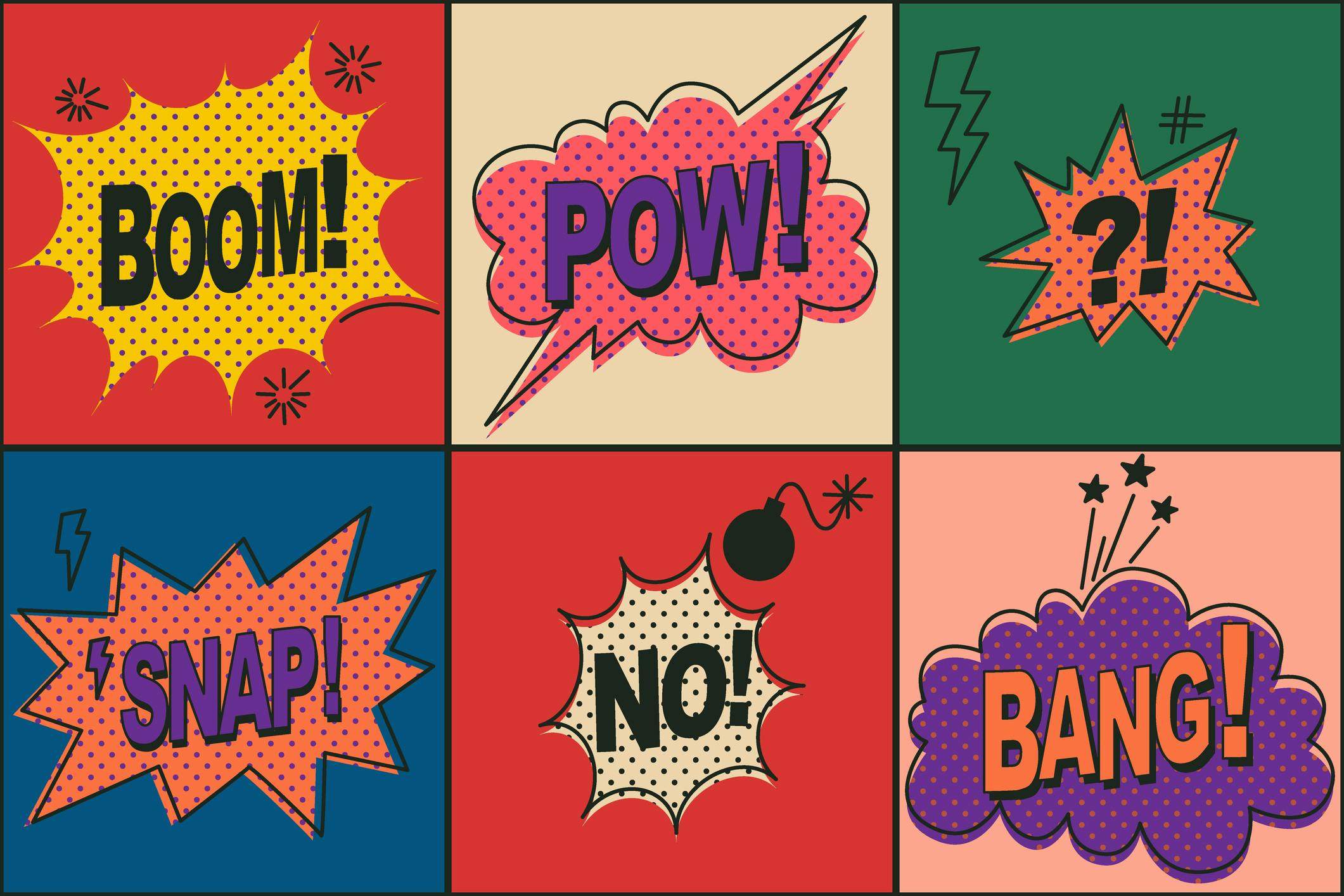 Speech bubbles set. Comic text sound effect. Banner, poster, sticker concept