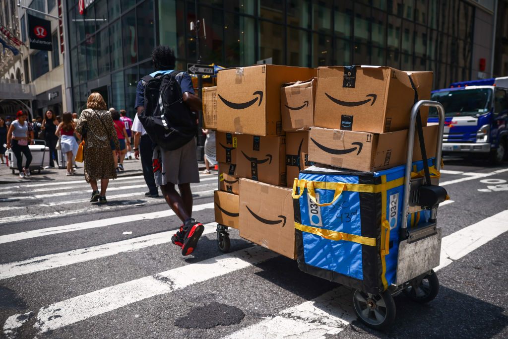 Amazon packages being delivered in Manhattan